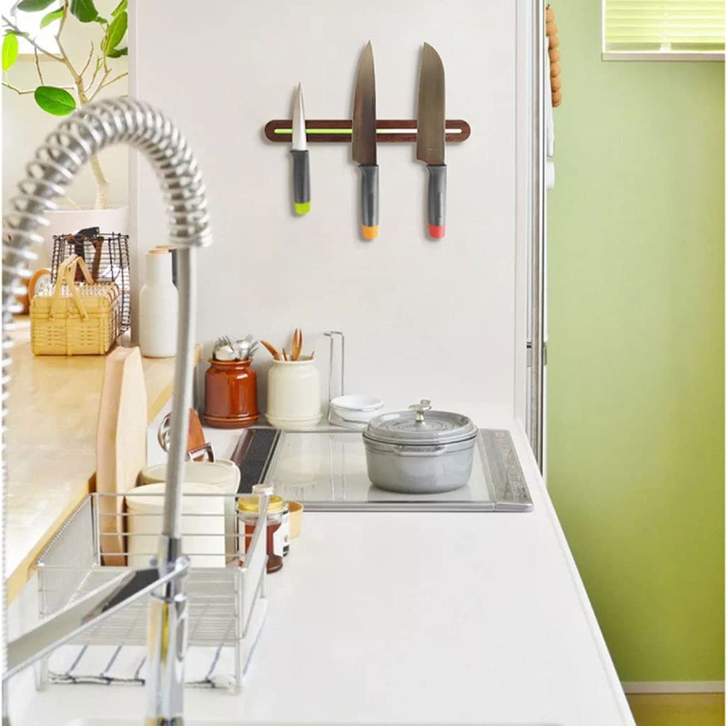 Premium Universal Tool Holder - Punch-Free Solid Wood Magnetic Knife Rack | Wall-Mounted Resin Knife Block for Kitchen Utensils | Knife Storage Organizer (Medium+Long) | Perfect for Home Chefs & Professional Kitchens