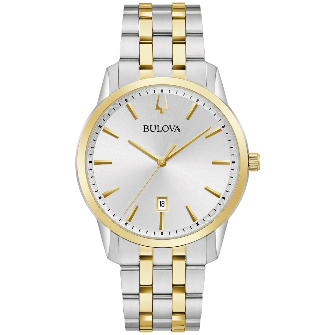 Bulova Sutton Two Tone Watch for Men - Stainless Steel Dress Watch with Leather Strap - Elegant Timepiece for Business, Formal & Casual Wear
