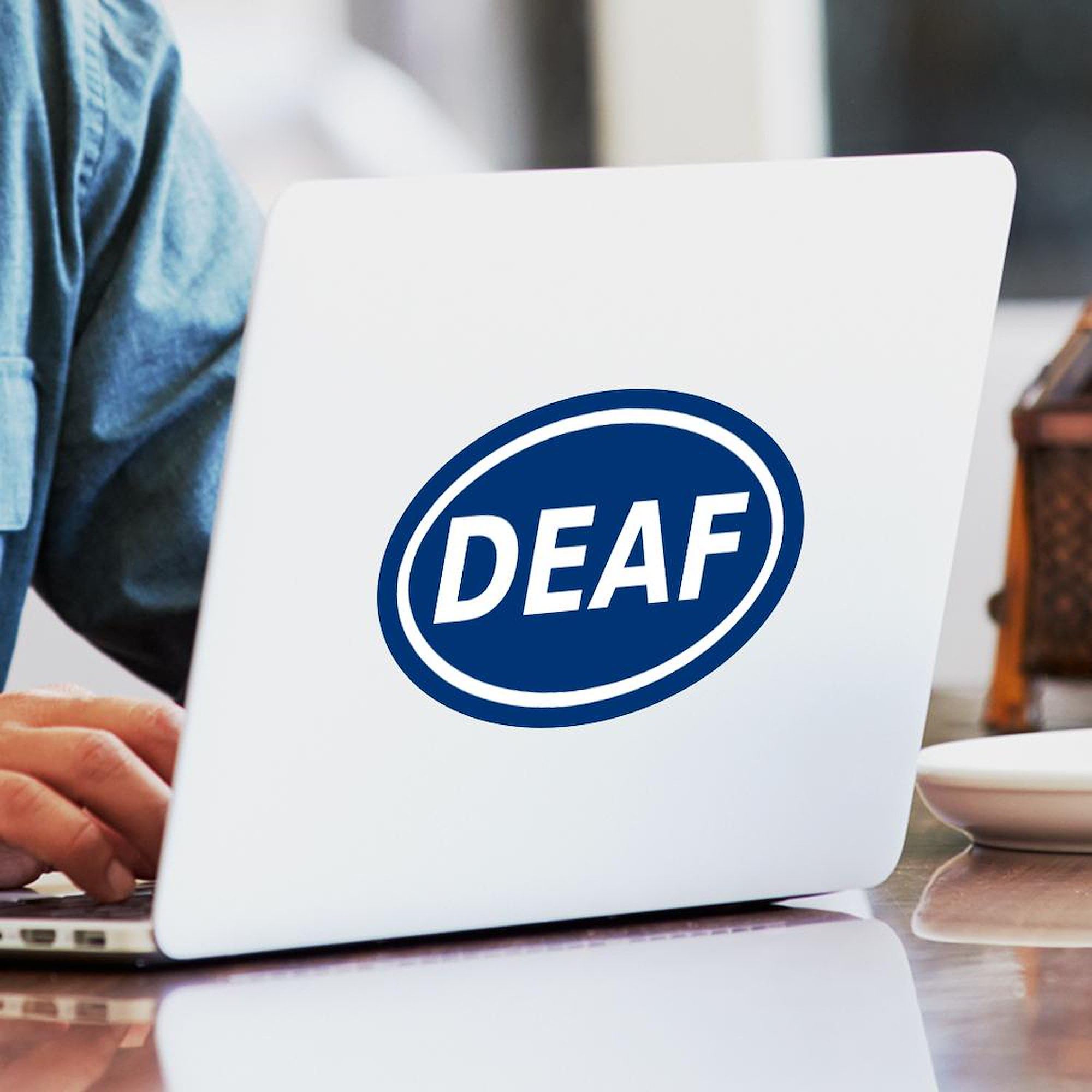 DEAF Oval Car Bumper Sticker - Durable Vinyl Decal for Vehicles & Laptops