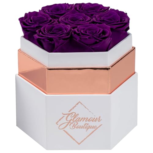 Purple 7 Roses White Box