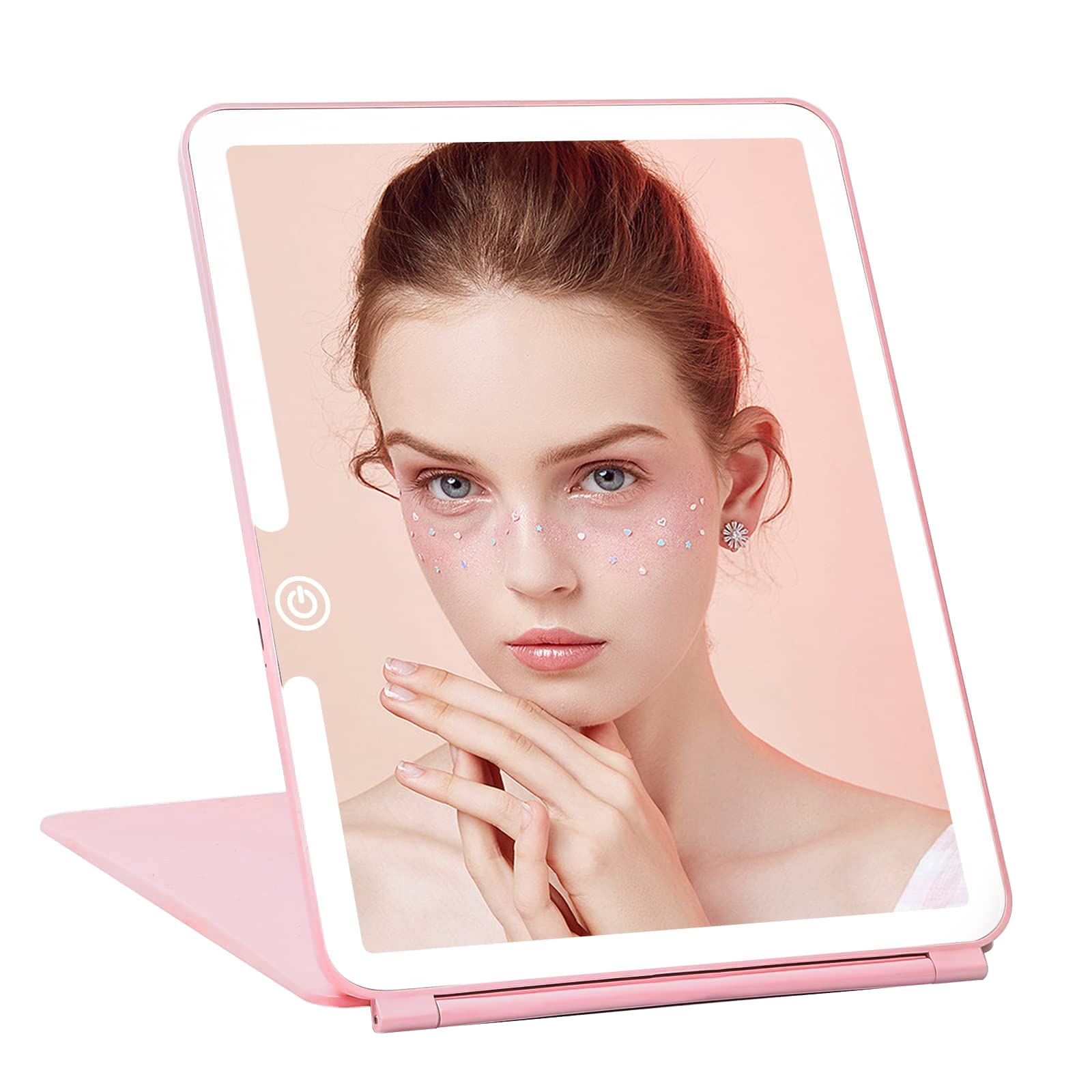 9.85x7.5in LED Travel Makeup Mirror with 72 LEDs, 3 Color Modes & Touch Dimming - USB Rechargeable 3000mAh Portable Lighted Mirror for Home, Hotel & Travel (Pink) - Perfect for Makeup Application, Skincare Routine & Travel Essentials