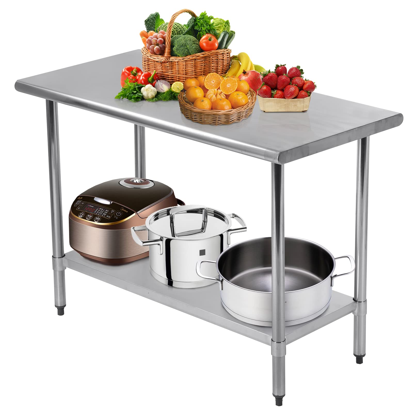 Stainless Steel Work Table 24x60 Inches - NSF Certified Commercial Kitchen Prep Table with Undershelf - Heavy Duty Metal Utility Table for Restaurant, Home, Hotel (Silver) - Perfect for Food Prep, Baking, Catering & Commercial Kitchen Use