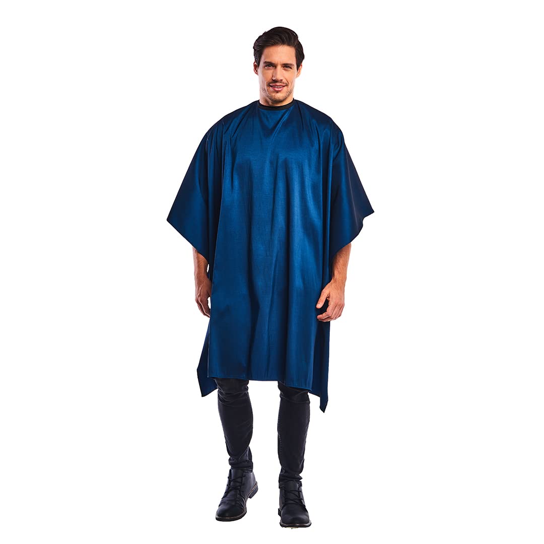 Betty Dain Lightweight Crinkle Nylon Hair Cutting & Styling Cape - Navy Blue - Waterproof Salon Cape for Haircuts, Coloring, and Grooming at Home or Professional Salons