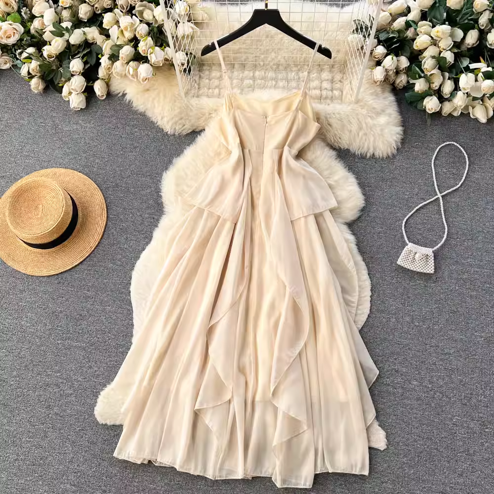 Fairy Sleeveless Chiffon Maxi Skirt - Flowy Summer Dress with Ruffled Hem - Elegant Boho Beach Skirt for Women | Perfect for Vacation, Date Night & Outdoor Events