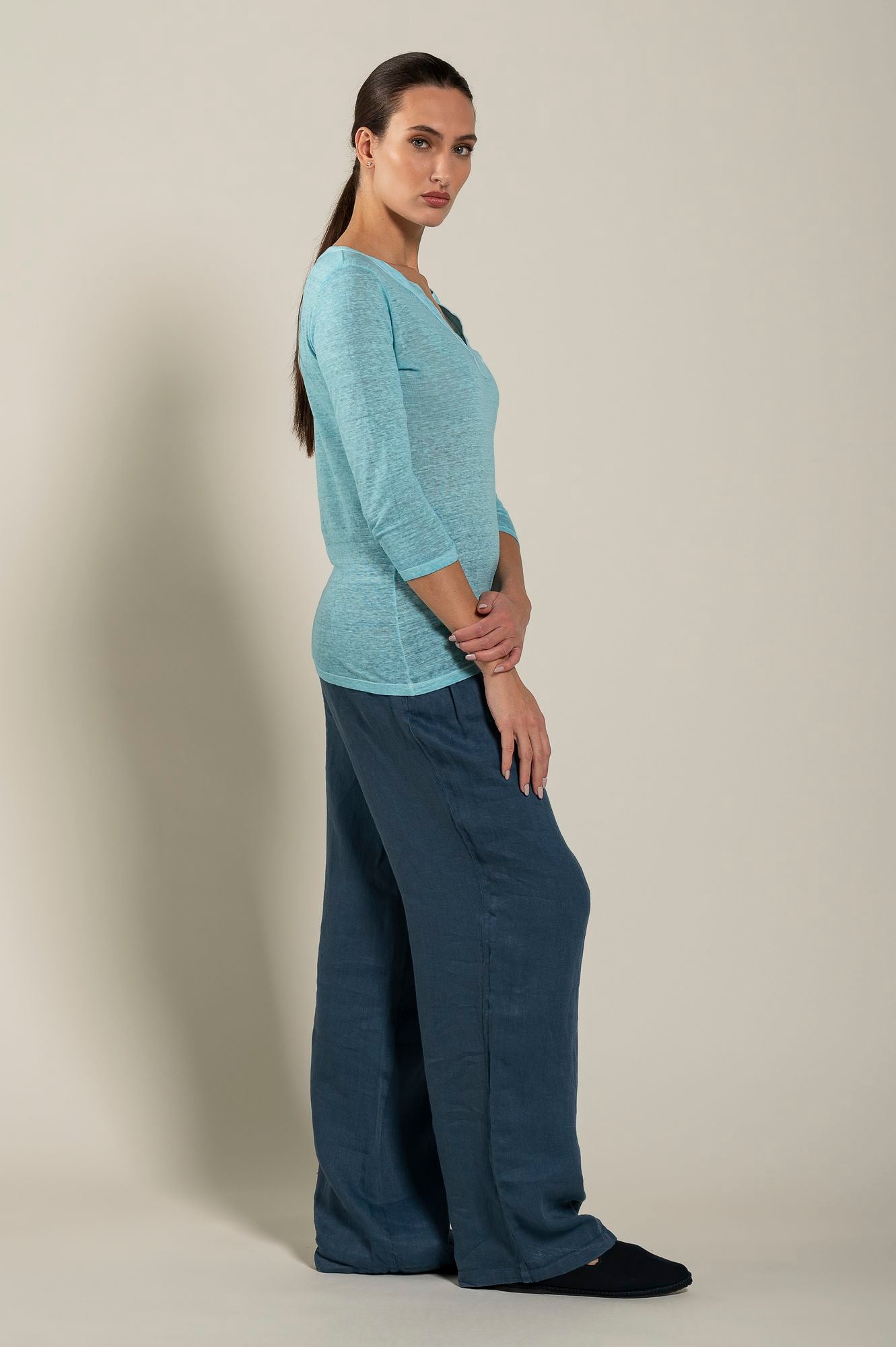 V Neck Three Quarter Sleeve Women's Blouse - Flowy Casual Tops for Summer, Work & Everyday Wear | Breathable Comfort Fit for Office, Date Night & Weekend Outings