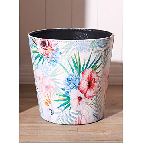 Retro Trash Can 2.9 Gallon Wastebasket - Lidless Dustbin for Bathroom, Bedroom, Kitchen & Flower Shop | Vintage Safflower Green Willow Design | Perfect for Home Decor & Small Space Organization