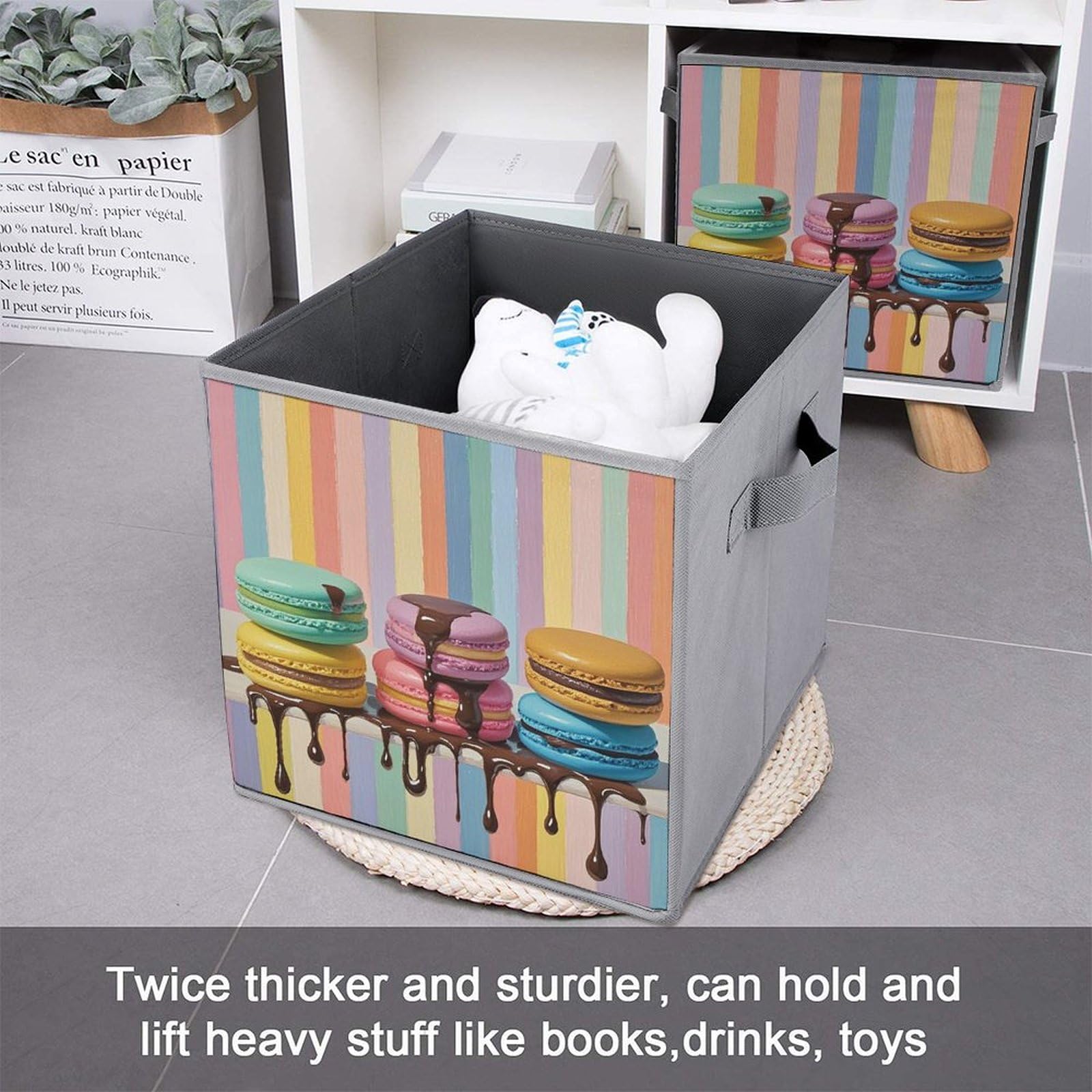 6-Piece Foldable Storage Bins Set - Large Capacity Macaron Art Printed Storage Boxes with Handles for Home, Office & Playroom Organization | Perfect for Toys, Books & Closet Storage