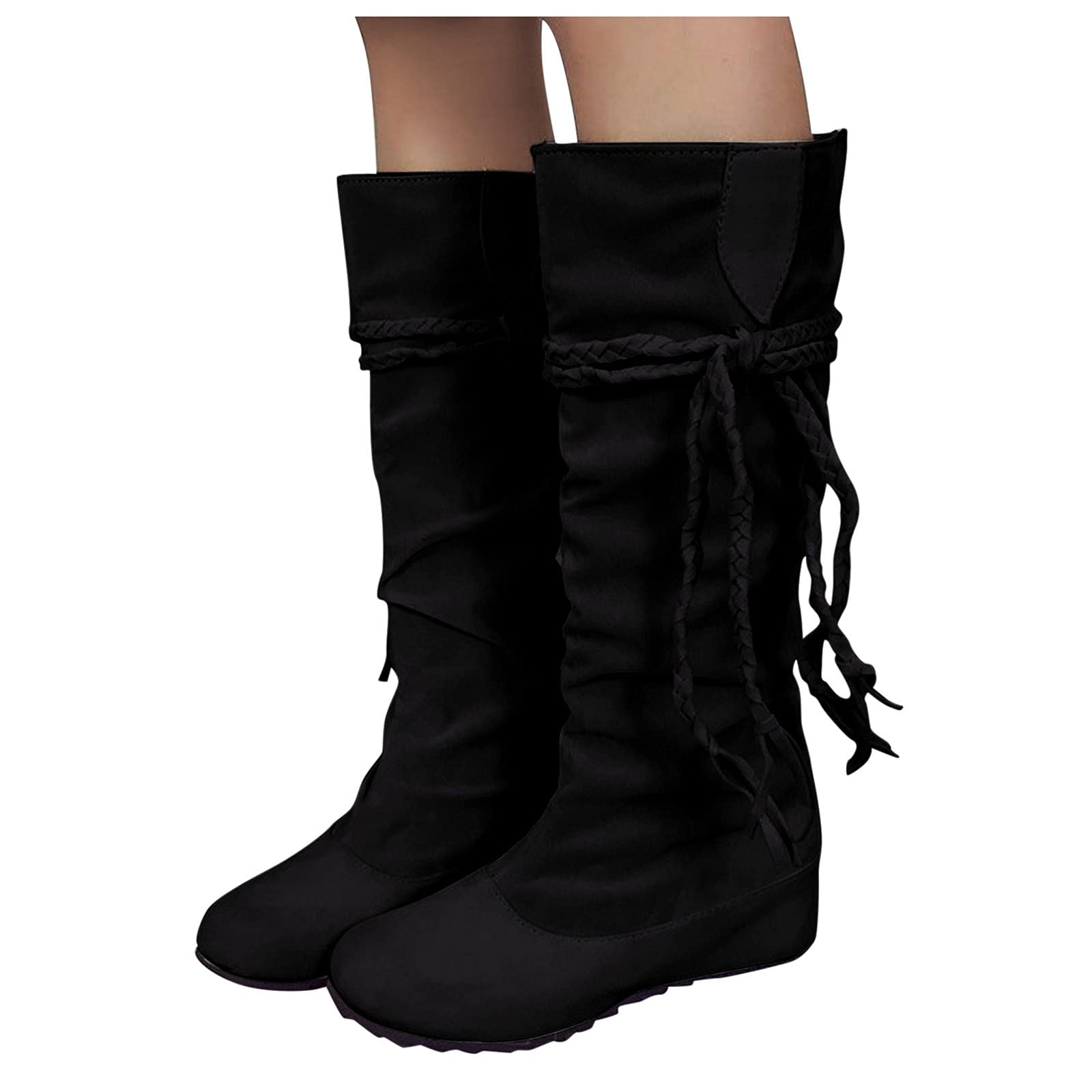 Stylish Women's Plus Size Tassel Boots with Round Toe & Inner Height Increase - Perfect for Fall/Winter Fashion, Office Wear & Casual Outfits