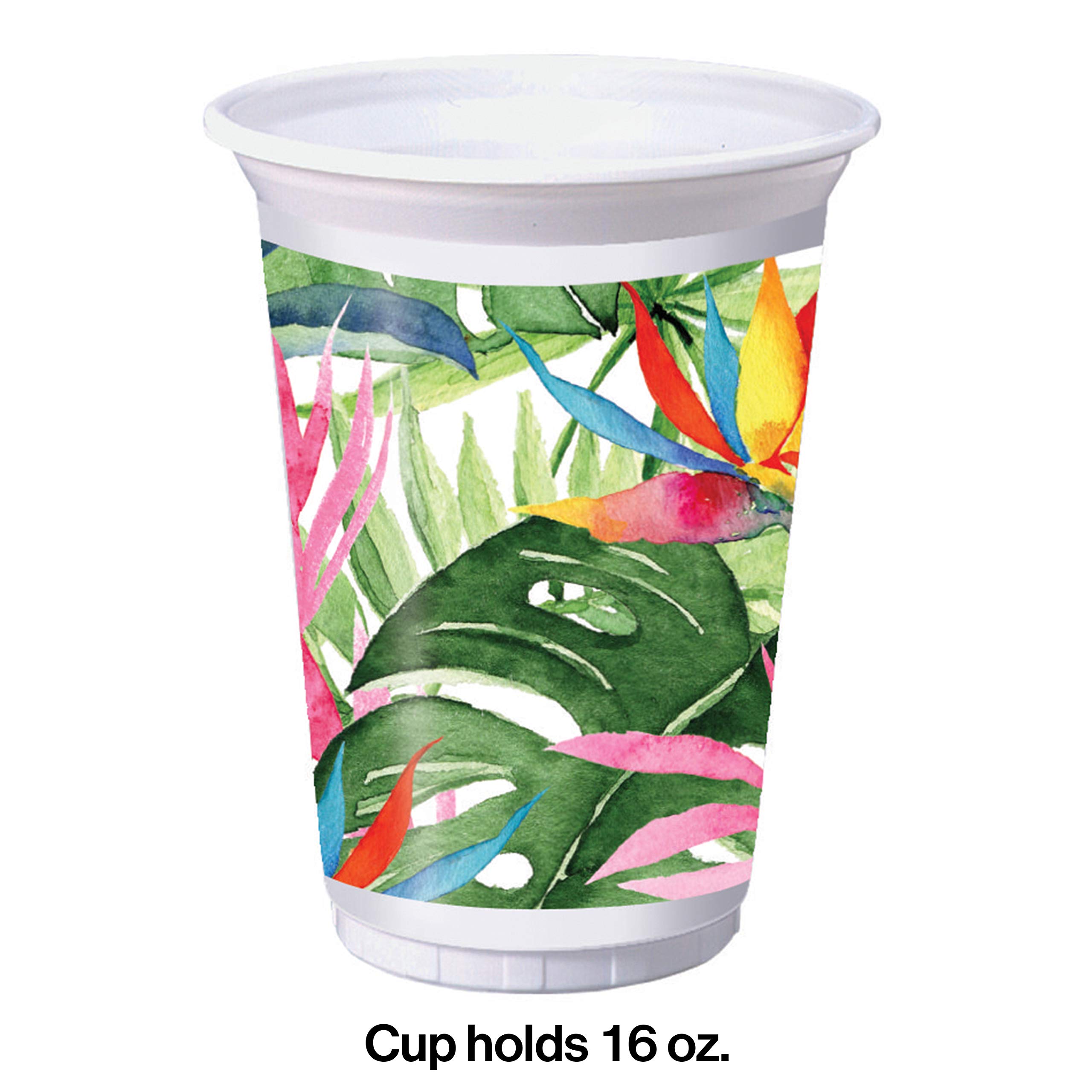 Creative Converting Floral Paradise Plastic Cups - 1 Count (Pack of 1) in White, Green, Yellow, Pink & Blue - Perfect for Parties, Picnics & Outdoor Events