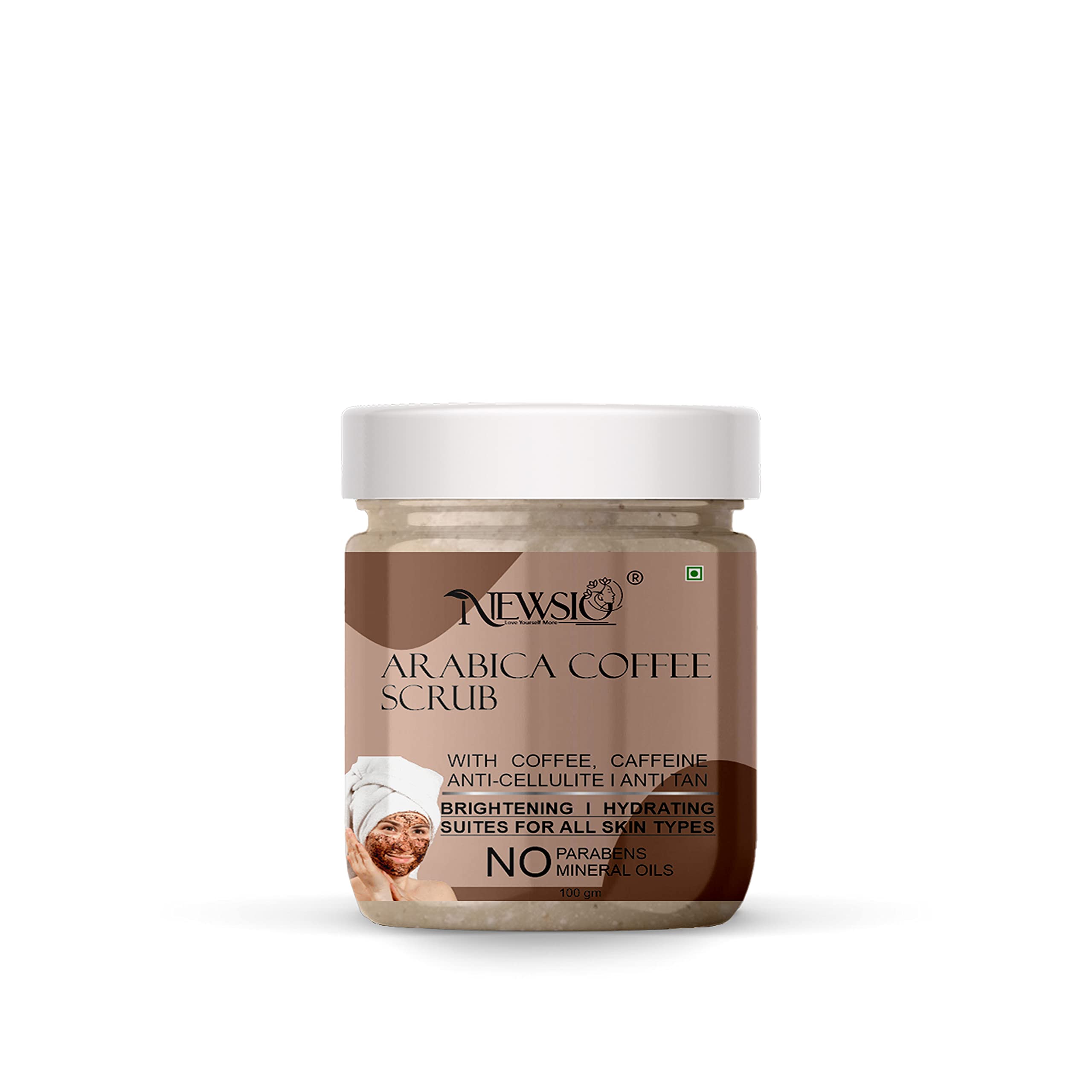 Newsio Arabica Coffee Face Scrub with Caffeine & Cocoa Butter - 100gm Exfoliating Facial Cleanser for Glowing Skin | Perfect for Morning Routine & Spa Day at Home
