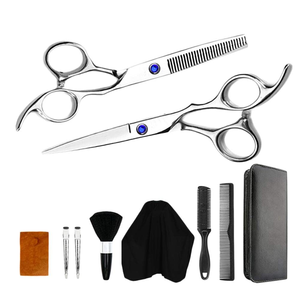 Trendy Retail® 10-Piece Professional Hair Cutting Scissors Set with Cape, Clips & Comb - Barber & Home Salon Kit for Precision Haircuts, Styling & Grooming