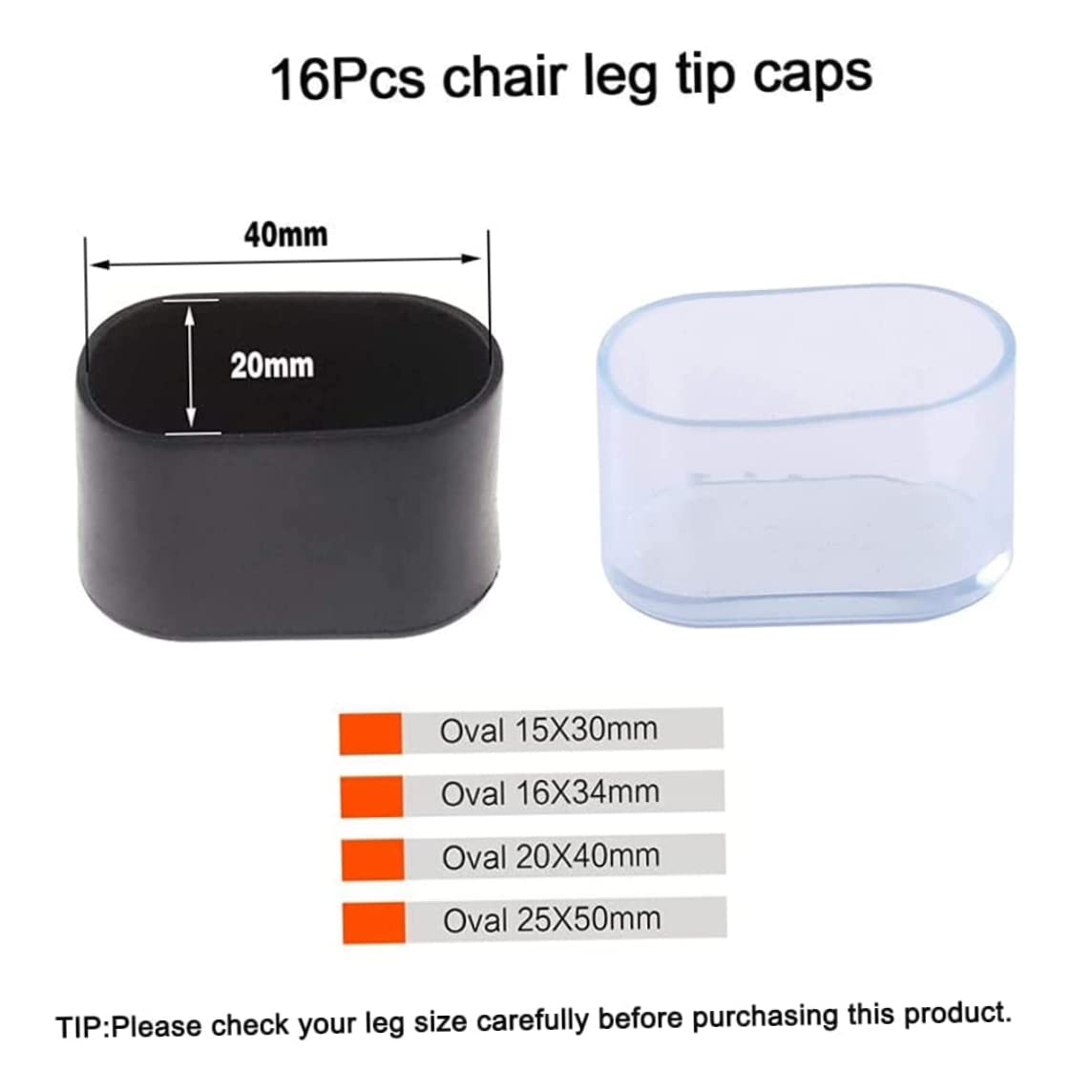 Non-Slip Oval Rubber Furniture Pads 20x40mm - Chair & Table Leg Floor Protectors for Home, Office, Patio - Prevent Scratches & Reduce Noise (Black) | Ideal for Hardwood Floors, Tile & Laminate Surfaces