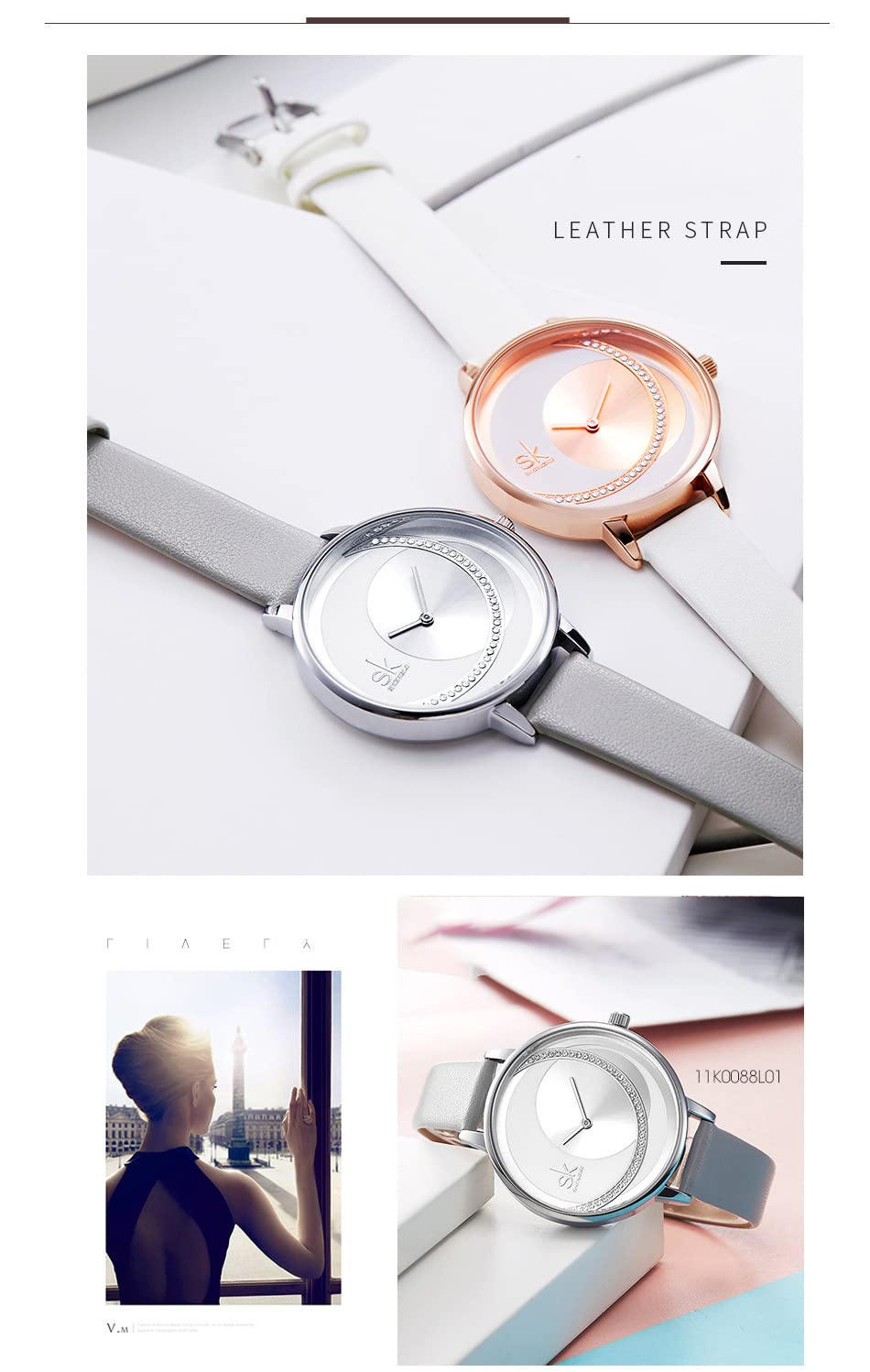 Elegant Gosasa Women's Dress Watch with Inspiration Dial - Leather & Stainless Steel Mesh Band - Classic Wristwatch for Ladies | Perfect for Office, Parties & Special Occasions