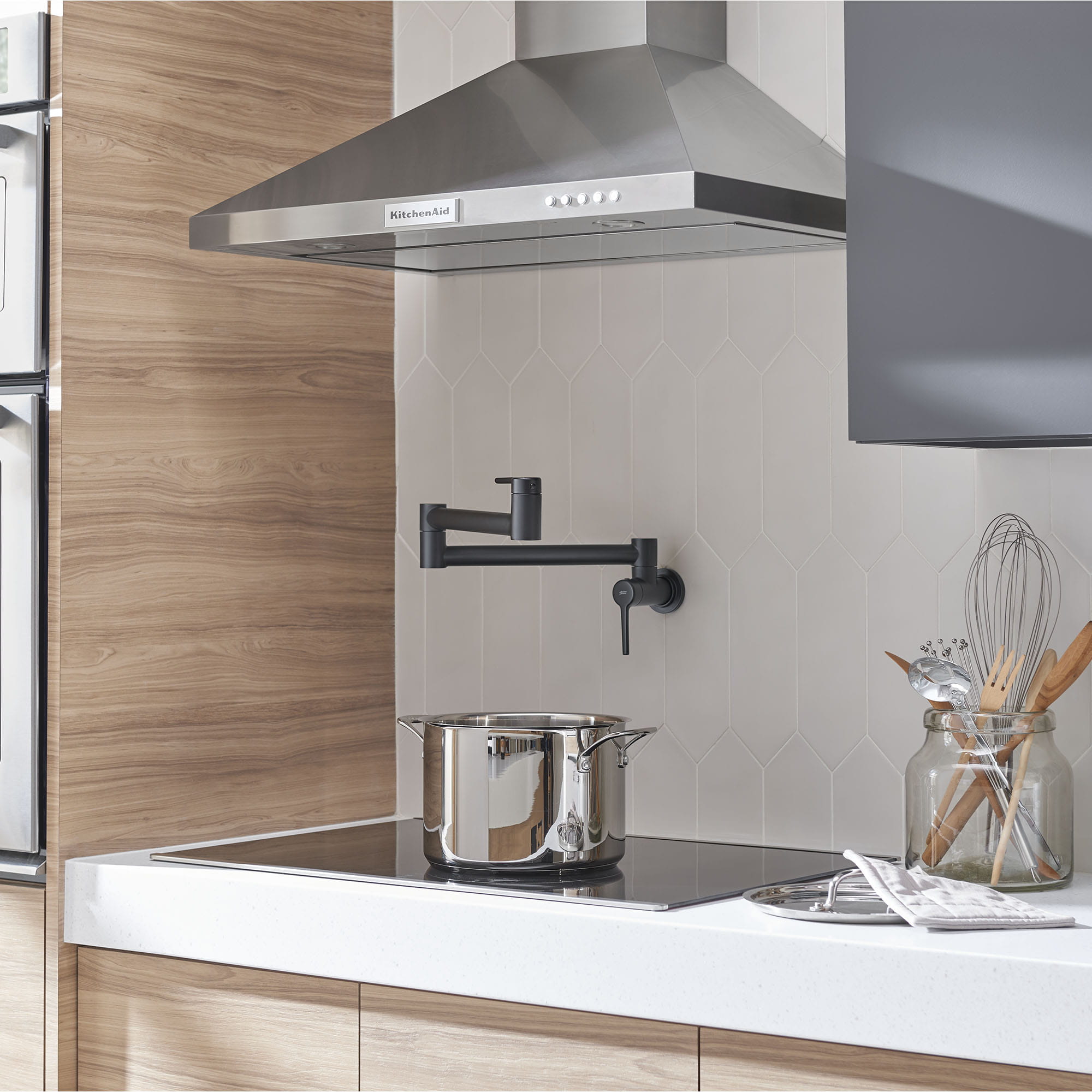 American Standard Studio S Wall Mount Pot Filler Kitchen Faucet - Brushed Nickel, High Arc Design for Easy Pot Filling, Perfect for Home Chefs and Busy Kitchens
