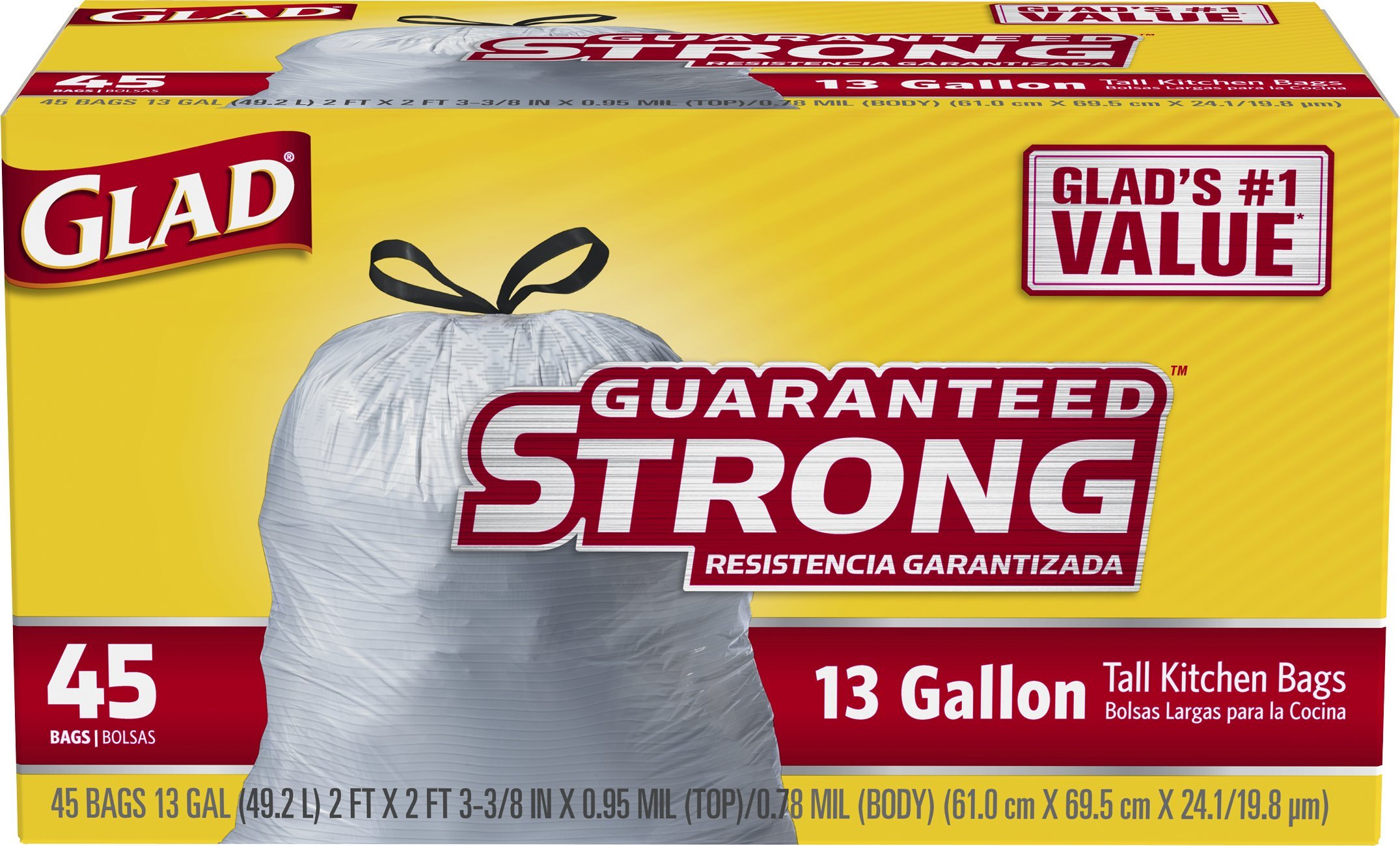 Glad Tall Kitchen Drawstring Trash Bags - 13 Gallon, 45 Count | Strong & Leak-Proof Garbage Bags for Home, Office & Outdoor Use