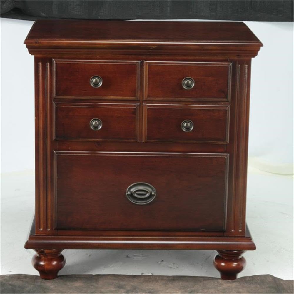 BOWERY HILL 2-Drawer Solid Wood Nightstand - Cherry Finish Transitional Bedside Table for Bedroom, Living Room & Guest Room - Stylish Storage with Two Drawers