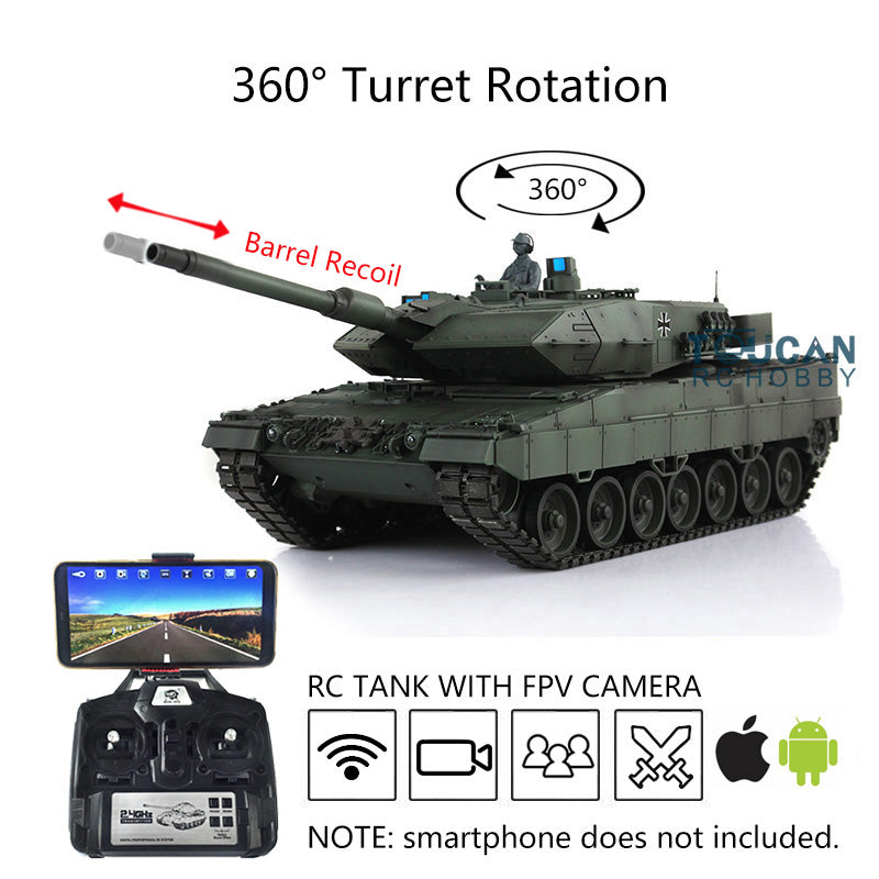 2.4Ghz Remote Control Henglong 1/16 Scale 7.0 Upgrade FPV German Leopard 2A6 Military RC Battle Tank - 3889 Model for Hobbyists, Collectors & Festival Gifts | Indoor & Outdoor Play, Battle Simulation, STEM Learning Toy