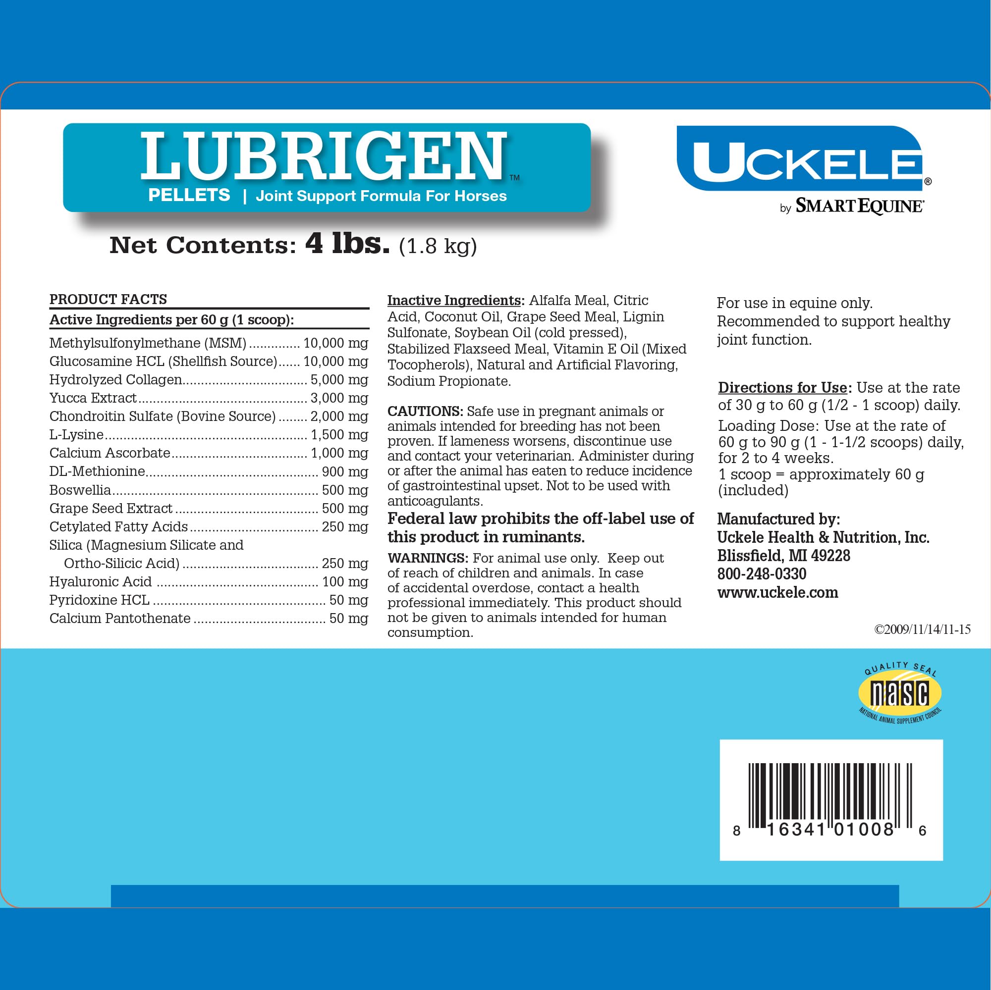 SmartEquine Lubrigen™ Pellets - Advanced Joint Supplement for Horses with Glucosamine & Chondroitin | Supports Mobility & Connective Tissue Health | 4 lb Bucket | Ideal for Performance Horses & Senior Equine Care