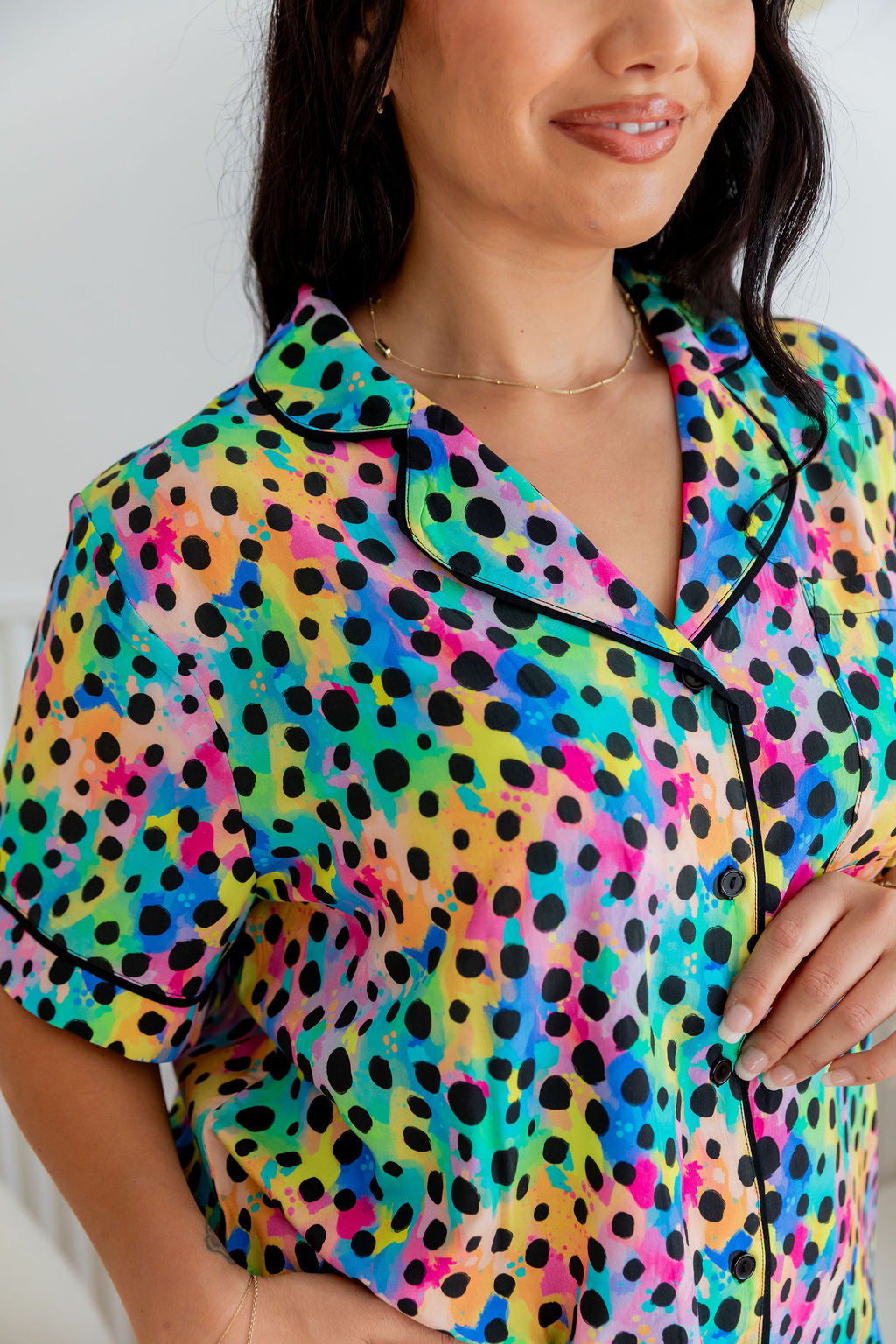 Kasey Rainbow Sundown SS Shirt & Short Sleepwear Set - Cheetah Print Pajamas for Women | Cozy Lounge Wear for Sleepovers & Relaxing at Home