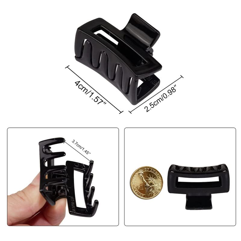 FAMEZA 6-Pack Small Matte Hair Claw Clips for Women & Girls - 1.5 Inch Mini Non-Slip Jaw Clips for Thin to Medium Thick Hair - Black & Clear Rectangle Hair Clips with Gift Box - Perfect for School, Work & Everyday Styling