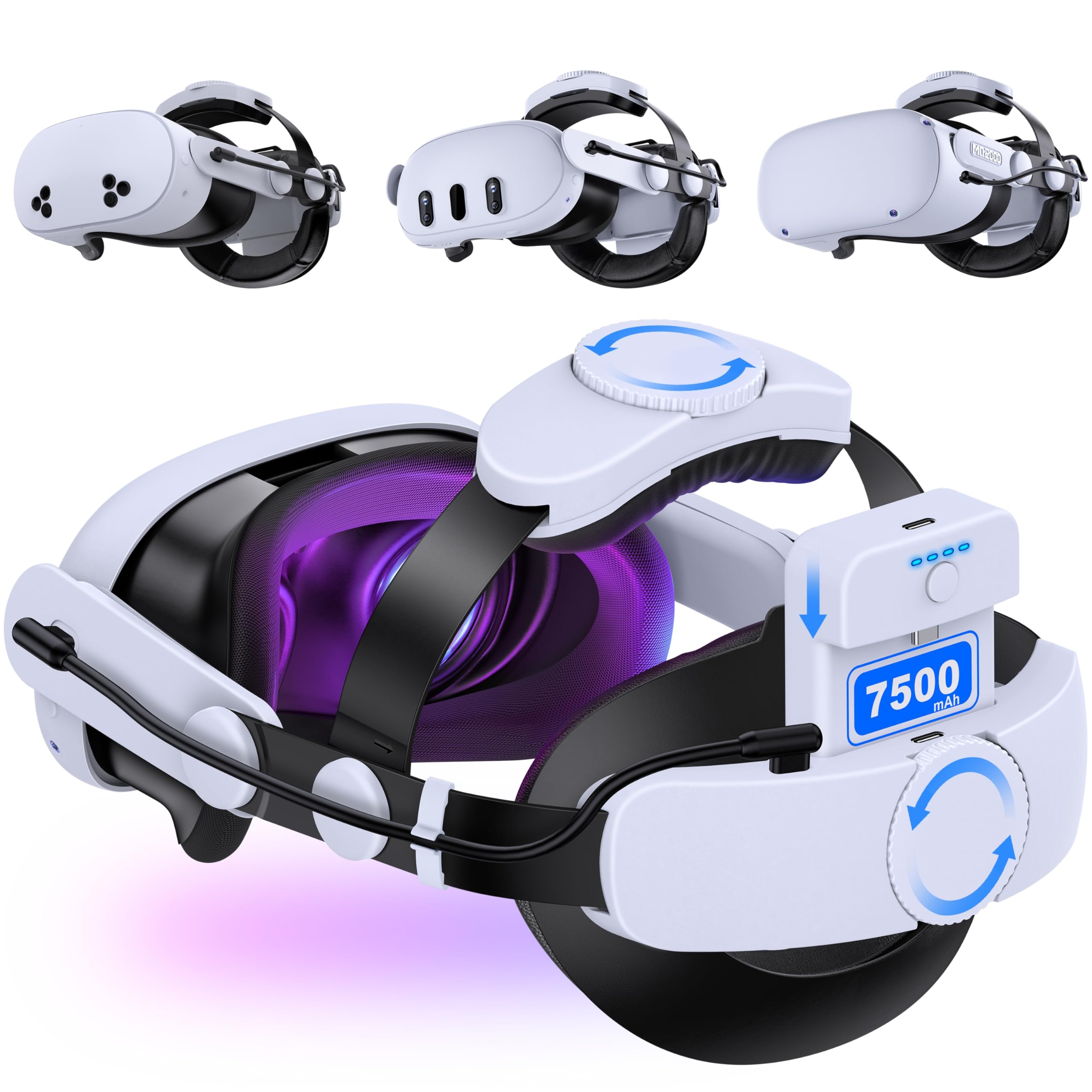 Meta Quest 3S/3/Quest 2 VR Head Strap with 7500mAh Battery - Adjustable Elite Strap for Enhanced Support & Comfort, Detachable Battery Pack Extends Playtime | Perfect for Long Gaming Sessions, VR Fitness & Immersive Entertainment