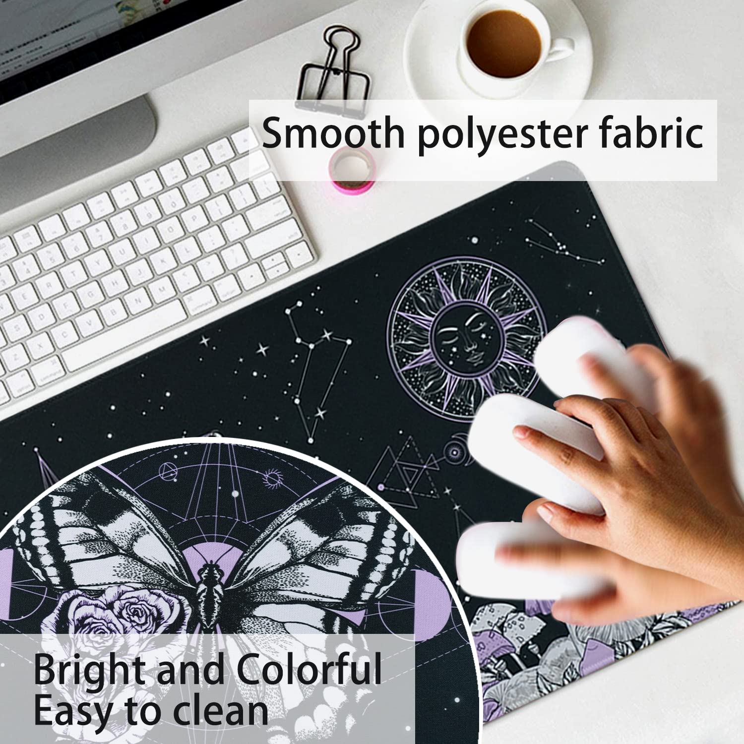 Gothic Butterfly & Mushroom Moon Phase Galaxy Gaming Mouse Pad - Extra Large 31.5