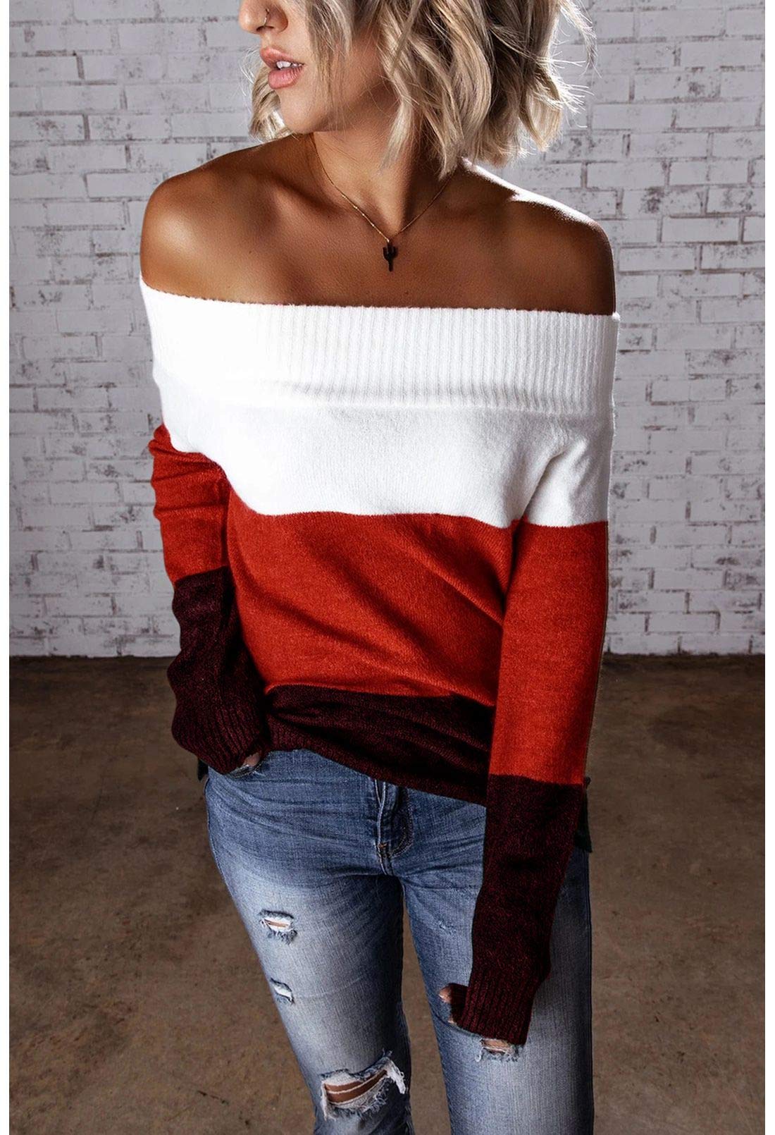Women's 2023 Fall Winter Off Shoulder Sweater - Oversized Knit Pullover Jumper Tunic Top for Casual Outfits & Holiday Parties