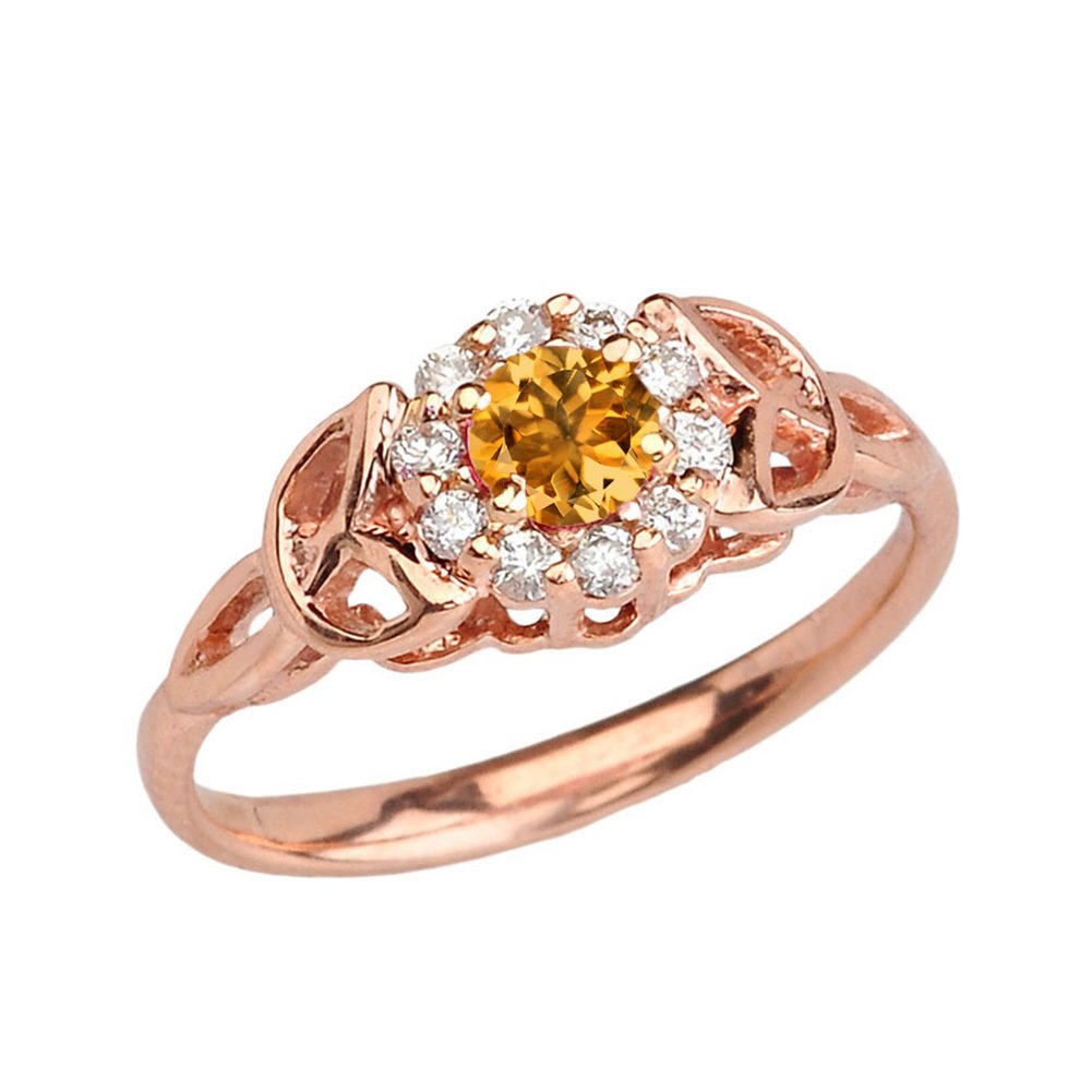 10K Rose Gold Diamond & Citrine Engagement Ring for Women - Elegant Proposal Jewelry for Weddings, Anniversaries, and Special Occasions