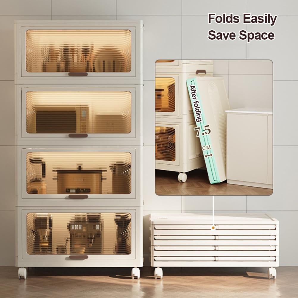 Stackable Clear Plastic Storage Bins with Magnetic Doors & Lids - Foldable Organizer Box for Clothes, Snacks, Books - Perfect for Closet, Nursery, Office & Home Organization