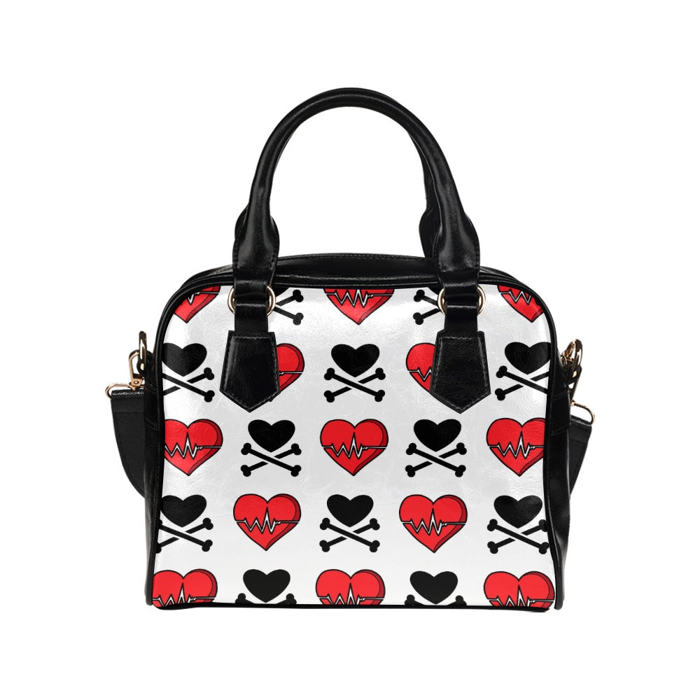 Hearts and Crossbones Shoulder Handbag - Gothic Punk Fashion Accessory for Women, Perfect for Casual Outings, Concerts, and Halloween Costumes