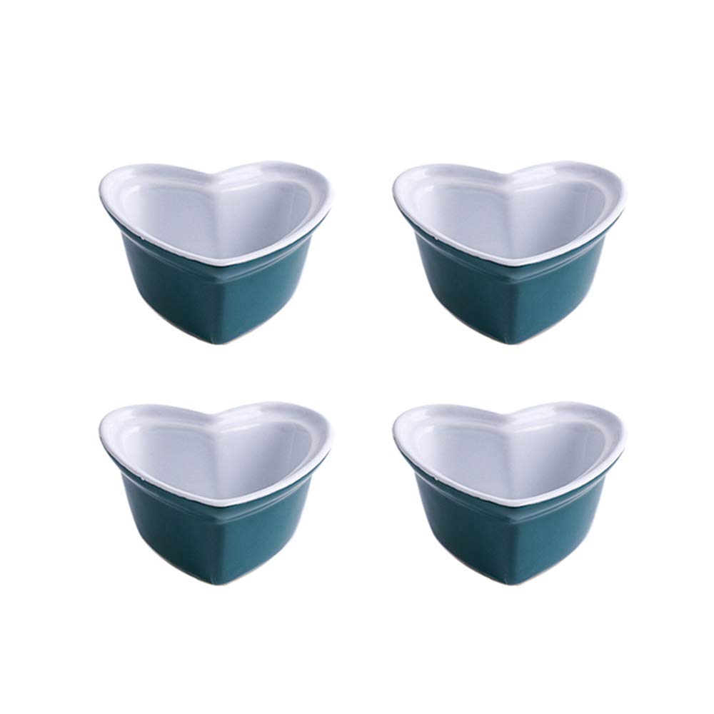 Heart-Shaped Porcelain Ramekin Bowls - Set of 4 (Red/Green/Blue/Pink/Yellow) for Soufflé, Crème Brûlée & Baking | Elegant Colias Wing Design for Desserts, Snacks & Party Serving