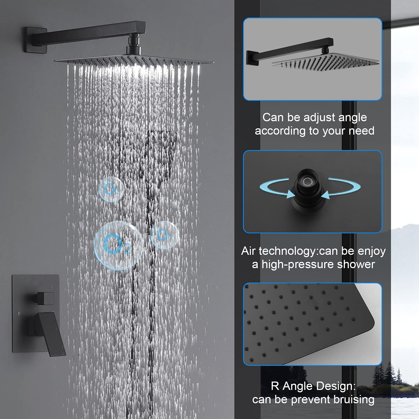 Premium Matte Black Shower System - 10 Inch High Pressure Brass Rain Shower Head with Handheld Spray, Complete Wall Mounted Faucet Set with Rough-in Valve (Perfect for Modern Bathroom Renovations & Spa-Like Shower Experience)