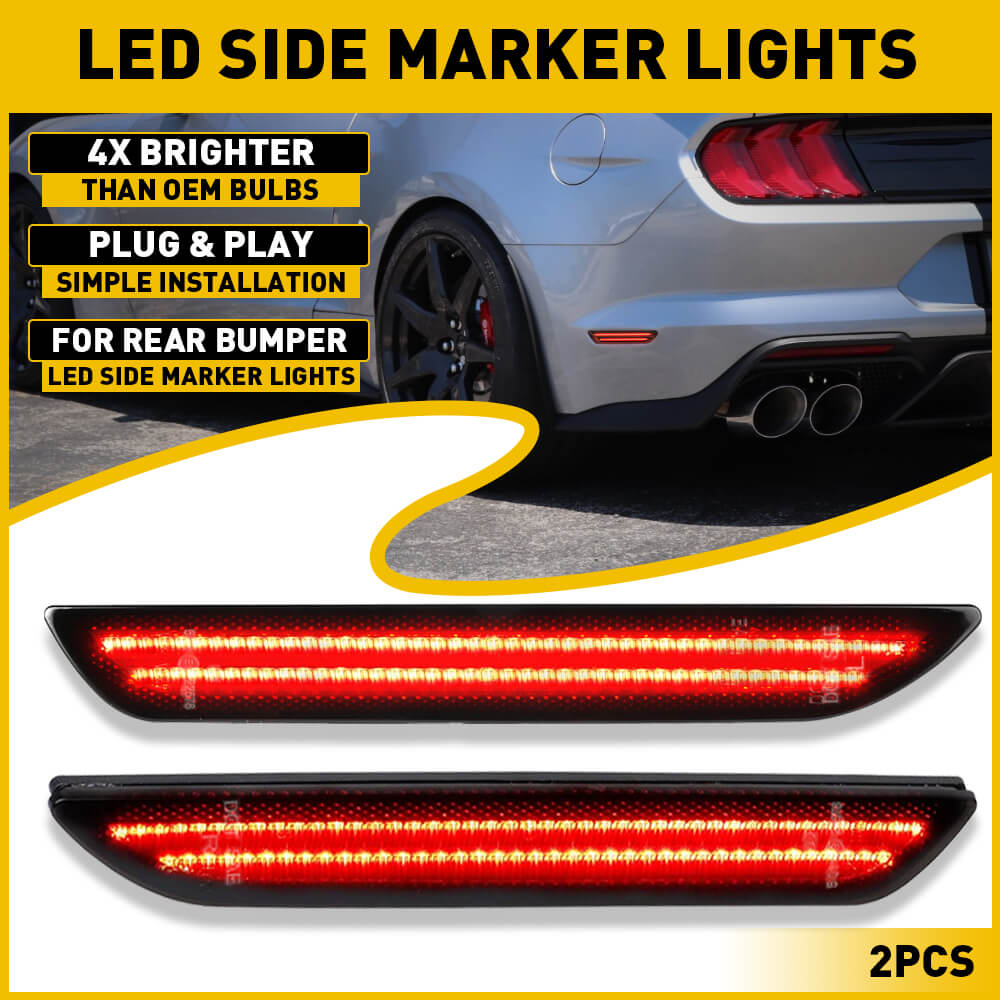 LED Rear Bumper Side Marker Lights for 2015-2022 Ford Mustang - Amber/Red Safety Lights, Easy Installation, Durable Pair - Perfect for Night Driving & Car Customization