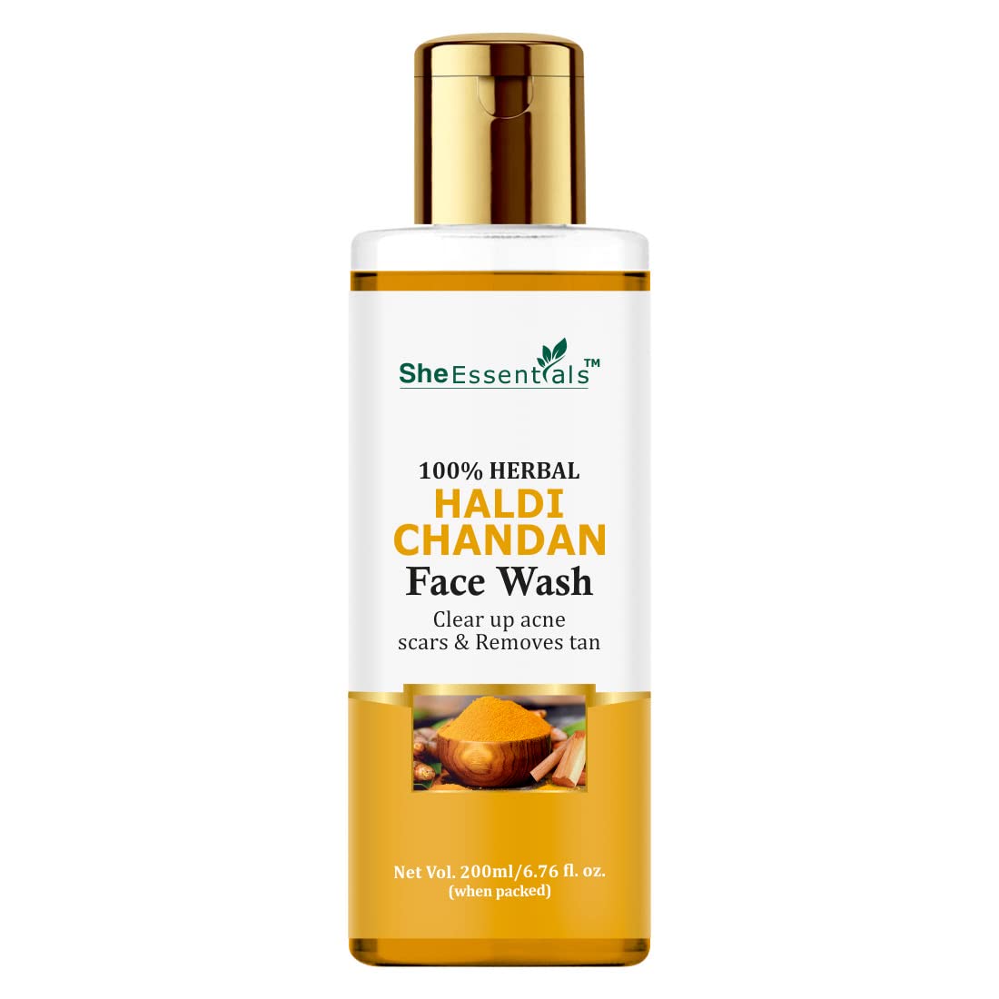 **She Essentials Haldi Chandan (Ubtan) 100% Natural Glow Face Wash for Scar & Tan Removal - Paraben & Sulphate Free, 200ml - Brightens Skin for Men & Women - Perfect for Daily Skincare & Post-Sun Care**
