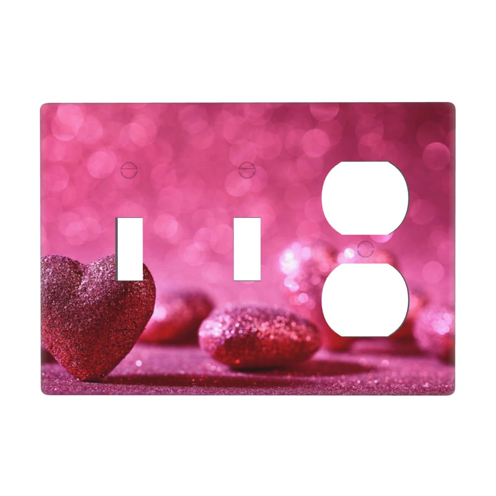 Pink Hearts Printed Light Switch Cover - Decorative Triple Toggle Wall Plate for Bedroom, Kitchen, Living Room - Cute Home Decor for Women & Girls - Perfect for Valentine's Day, Nursery, Dorm Room