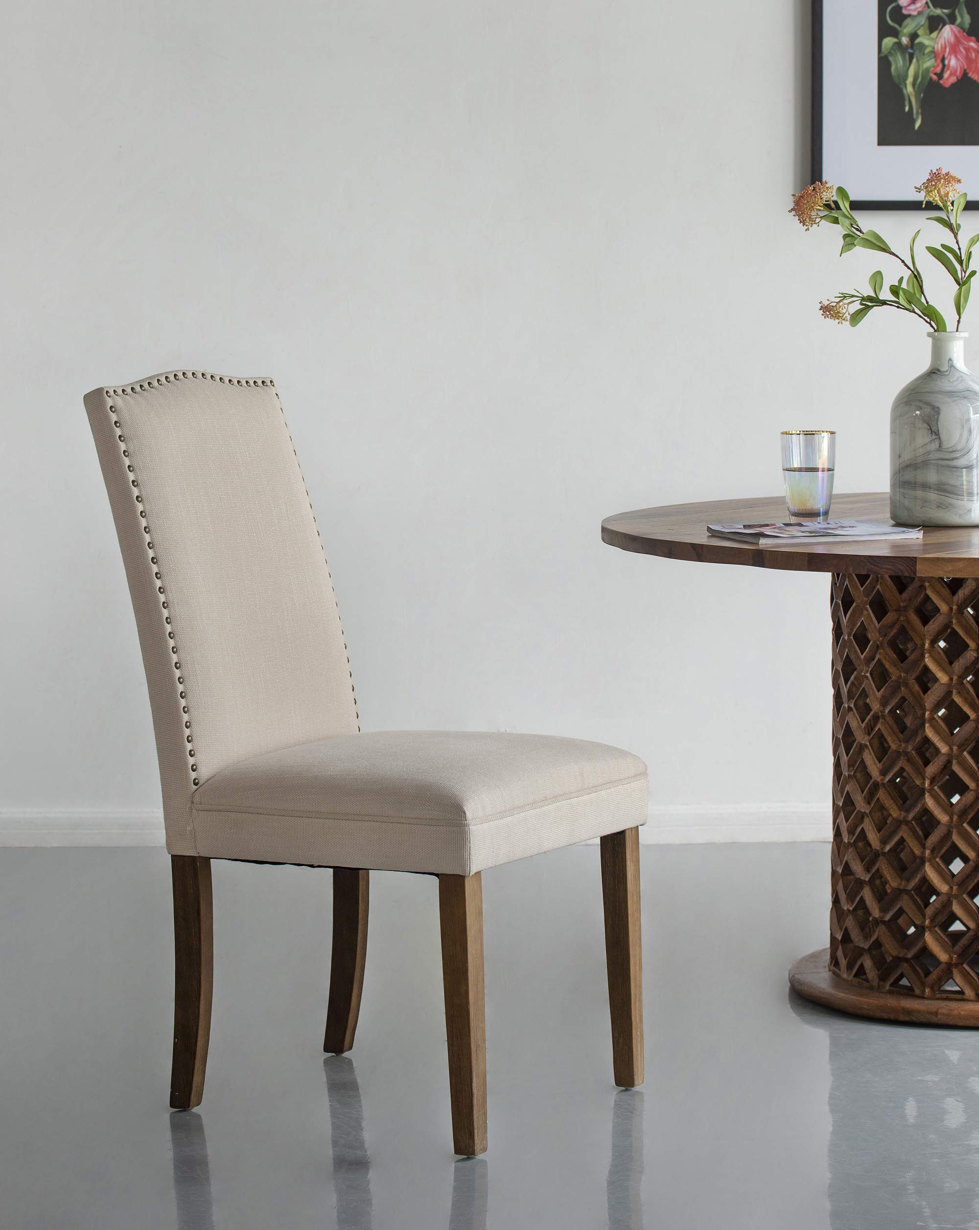 Urban Style Dining Chairs with Nailhead Trim - Set of 2 Beige Kitchen & Living Room Chairs | A&B Home Furniture for Modern Dining & Entertaining