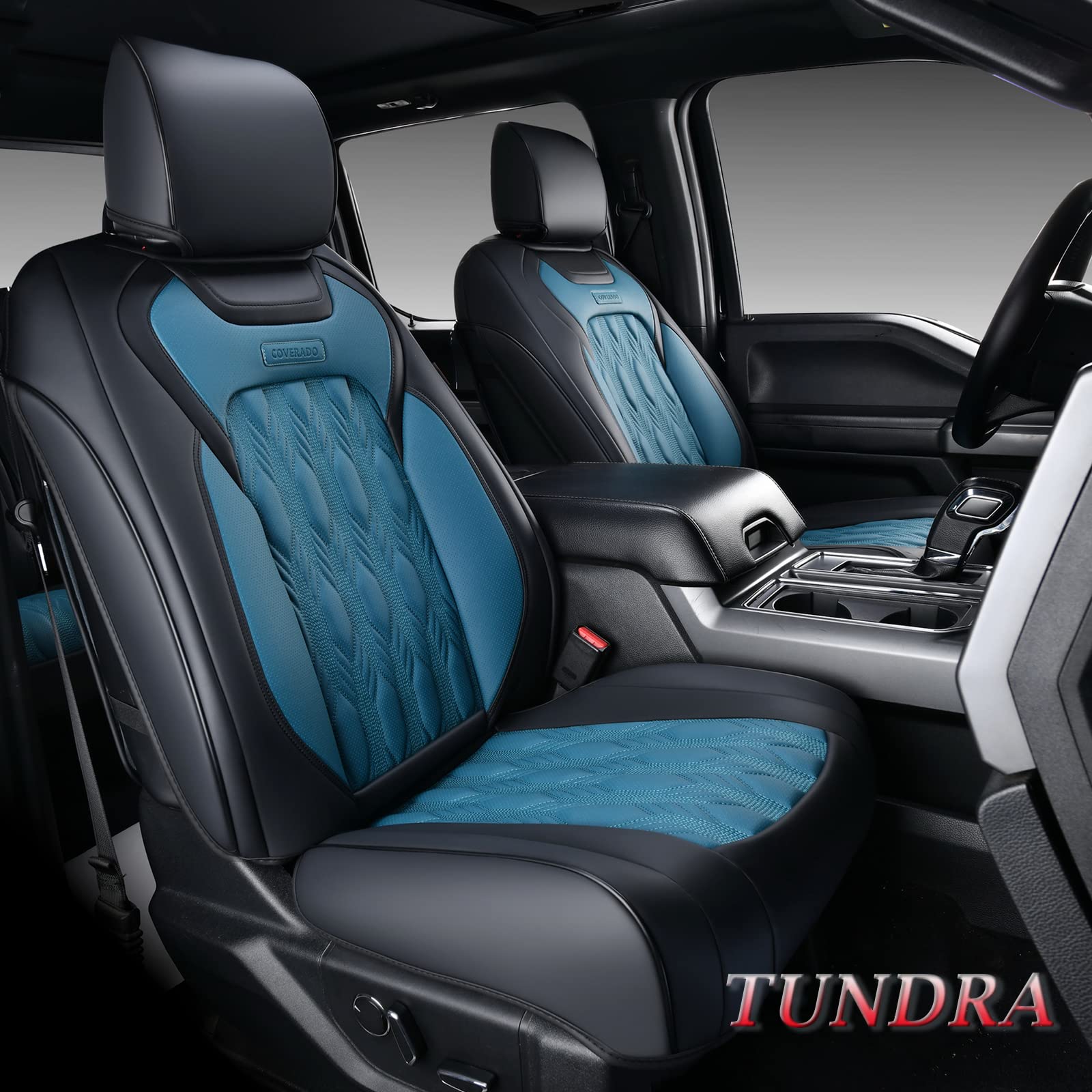 Waterproof Tundra Car Seat Covers Front Pair - Black & Blue Bucket Seat Covers for 2007-2021 Toyota Tundra CrewMax & Double Cab | Truck & Pickup Interior Accessories | Perfect for Work Commutes, Road Trips & Off-Road Adventures