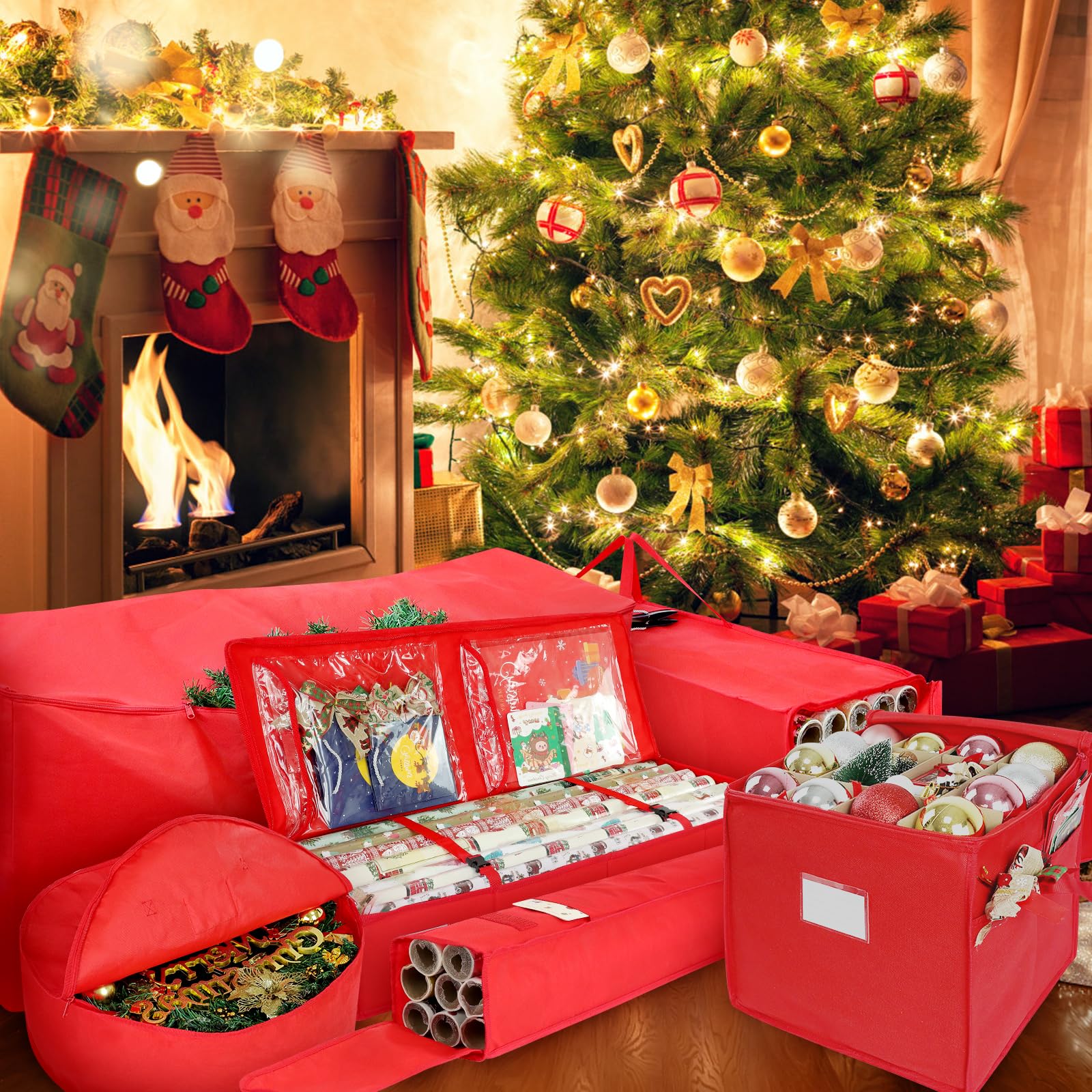 Demao Christmas Wrapping Paper Holder - 41 Inch Durable Storage Bag for Holiday Gift Wrap Rolls, Organizer Container Holds 21 Standard Rolls - Perfect for Christmas Decor Storage & Gift Wrapping Organization