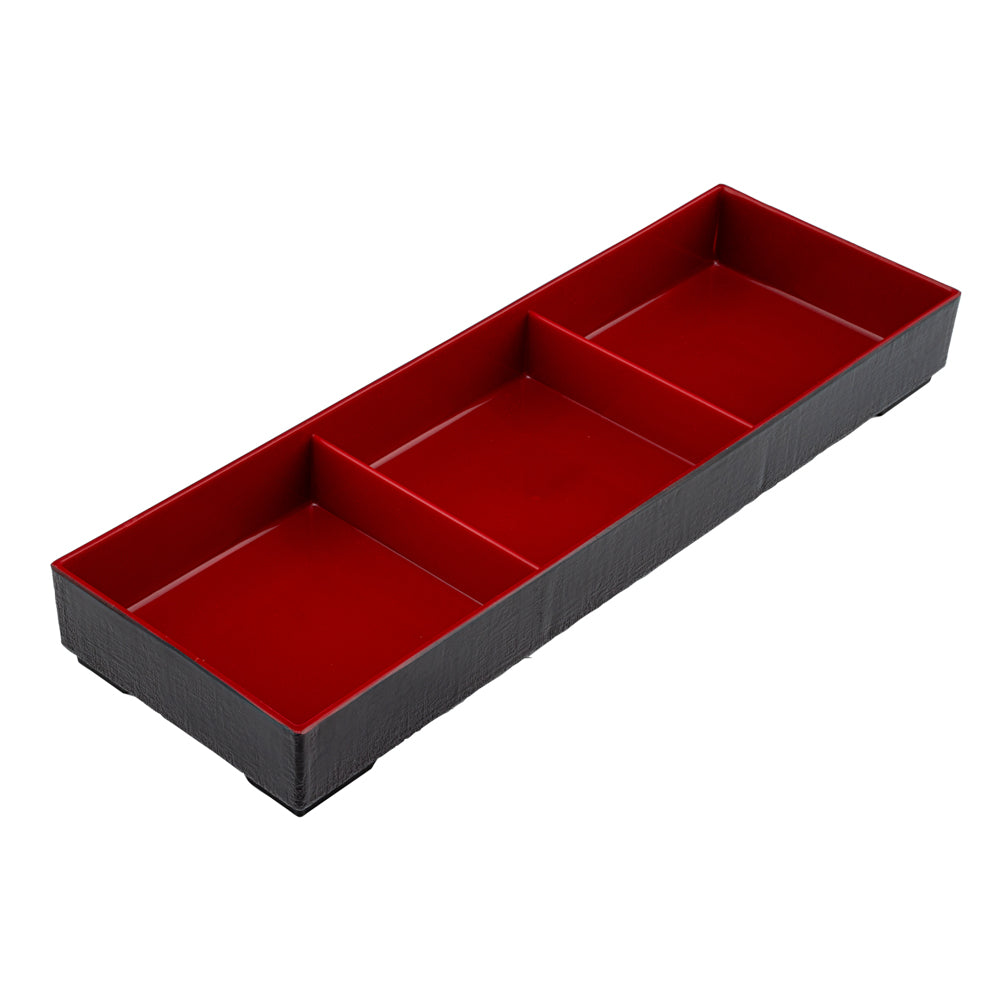 Black & Red Japanese Style Bento Box - 3 Compartment Lunch Tray (14