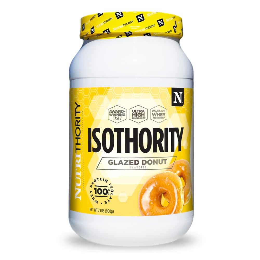 Isothority Whey Protein Isolate Powder - Glazed Donut Flavor, 2 lb (907g) - 25g Protein Per Serving with BCAA for Muscle Growth & Recovery - Low Carb, Fast Absorbing Protein Supplement for Workout & Post-Exercise Recovery - Perfect for Gym, Bodybuilding & Fitness Enthusiasts