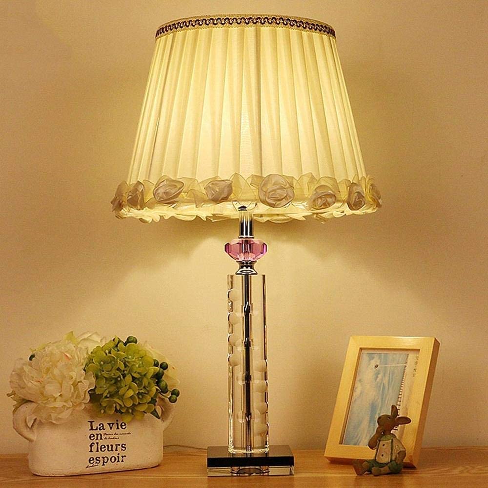 Elegant European-Style Crystal Desk Lamp with E27 Socket - Creamy White Decorative Lighting for Home Office, Study & Bedroom