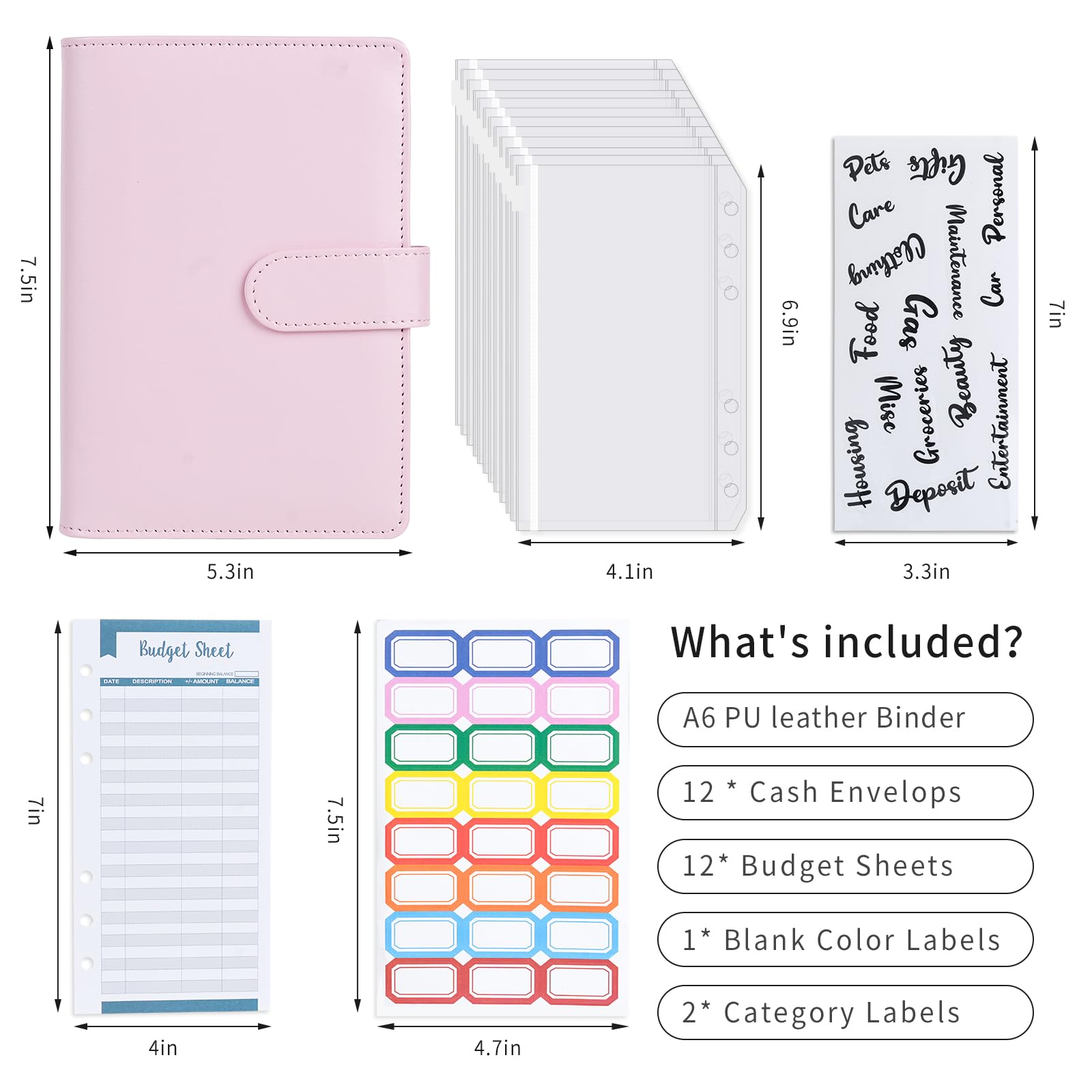 Premium A6 Leather Budget Binder with Zipper Cash Envelopes - Money Saving Organizer for Cash Budgeting System (Pink) - Perfect for Personal Finance, Travel Expense Tracking & Wedding Budget Planning