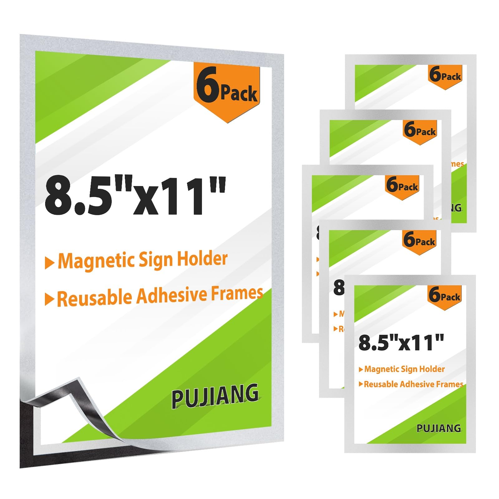 8.5x11 Inch Magnetic Sign Holder - 6 Pack Reusable Adhesive Frames for Walls, Fridge, Whiteboard & Windows - Double Sided Display for Signs, Photos & Documents - Perfect for Offices, Retail Stores & Home Organization