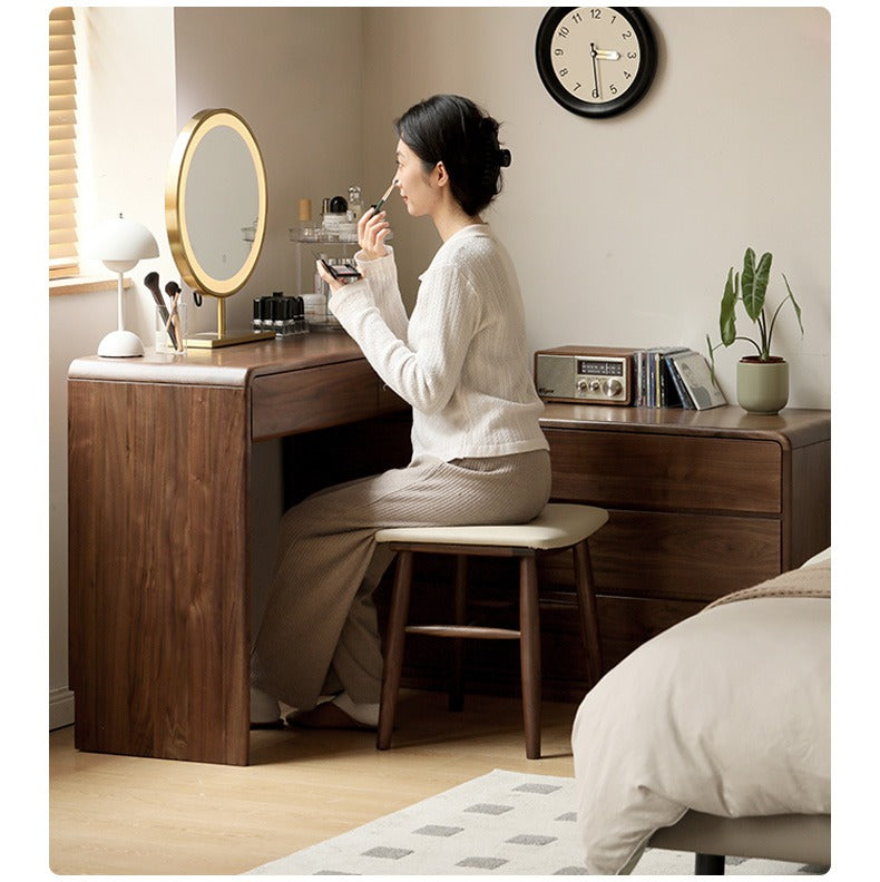 Solid Black Walnut Wood Dressing Table with Drawers - Elegant Vanity Desk for Bedroom, Makeup & Jewelry Storage