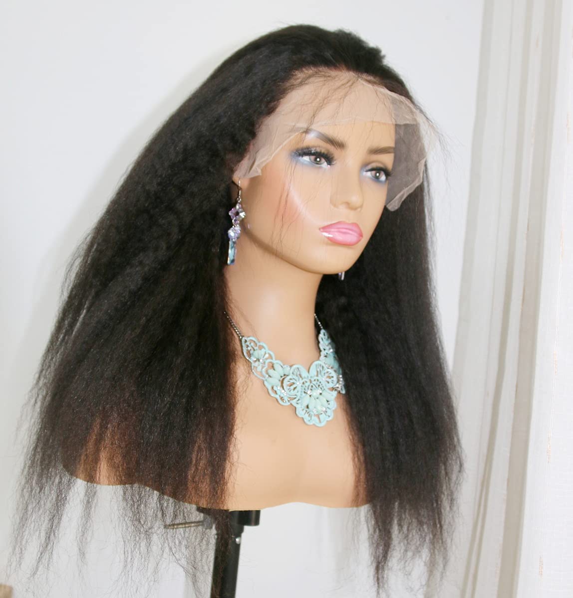 13×4 Transparent Lace Front Human Hair Wig - Kinky Straight Italian Yaki for Black Women | Pre-Plucked Bleached Knots, Glueless Baby Hair, 14 Inch | Perfect for Daily Wear, Parties & Special Occasions