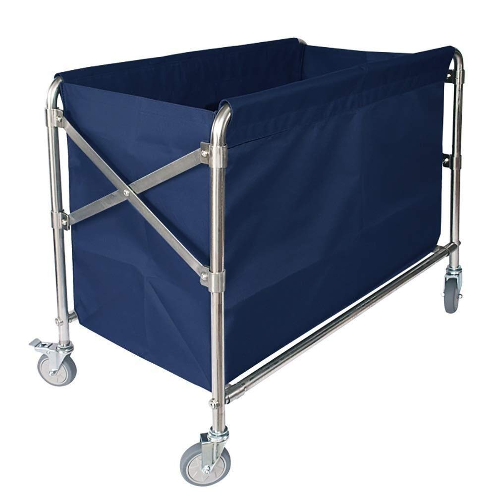 Large Collapsible Laundry Basket Trolley with Brake Wheels - Heavy Duty Commercial Laundry Hamper & Utility Cart - 330lbs Capacity - Blue - Perfect for Home, Laundromat, Hotel & Hospital Use