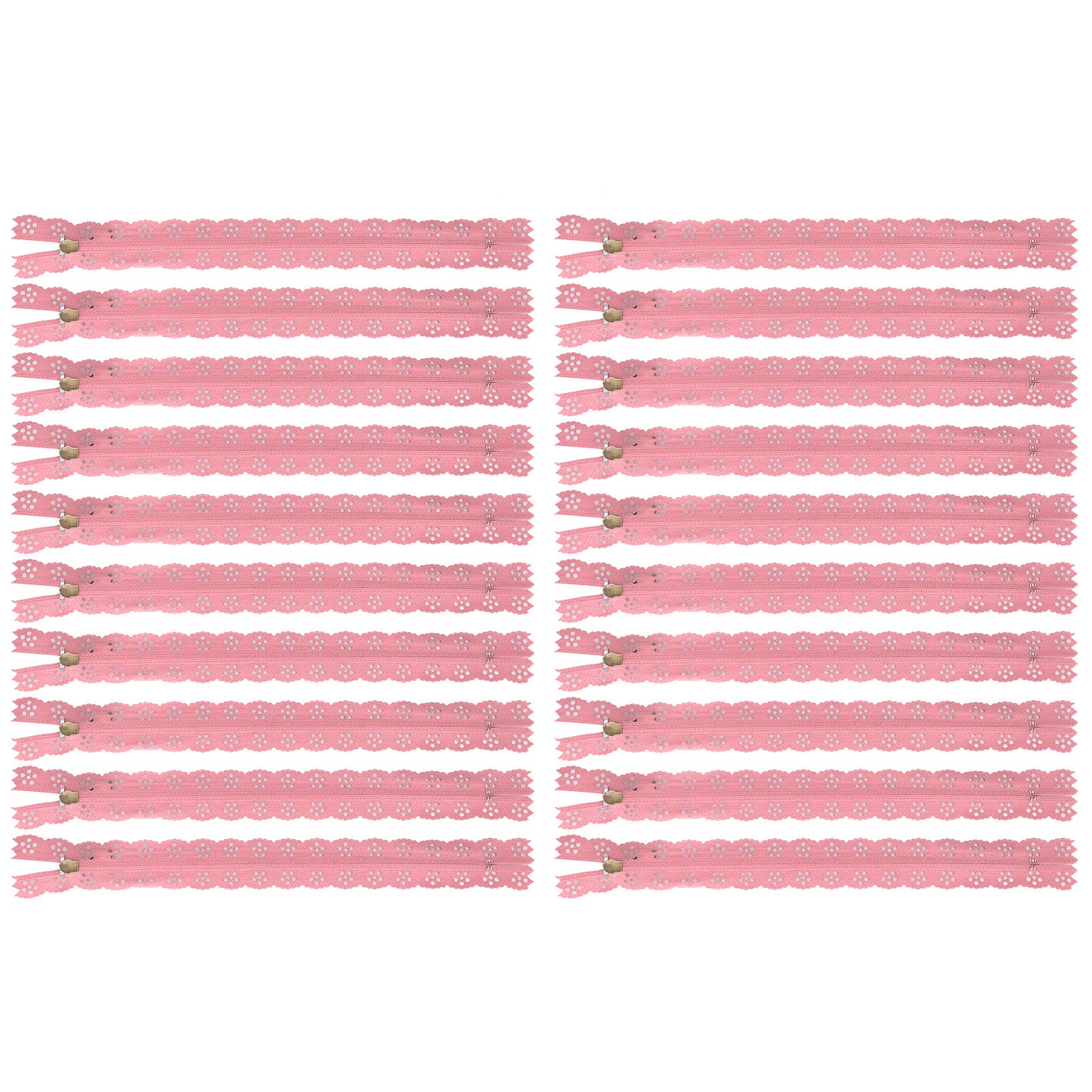 20Pcs Pink Nylon Lace Zippers for Dresses, Bags & Wedding Attire - Elegant Sewing Zippers for DIY Clothing, Handbags & Costume Design