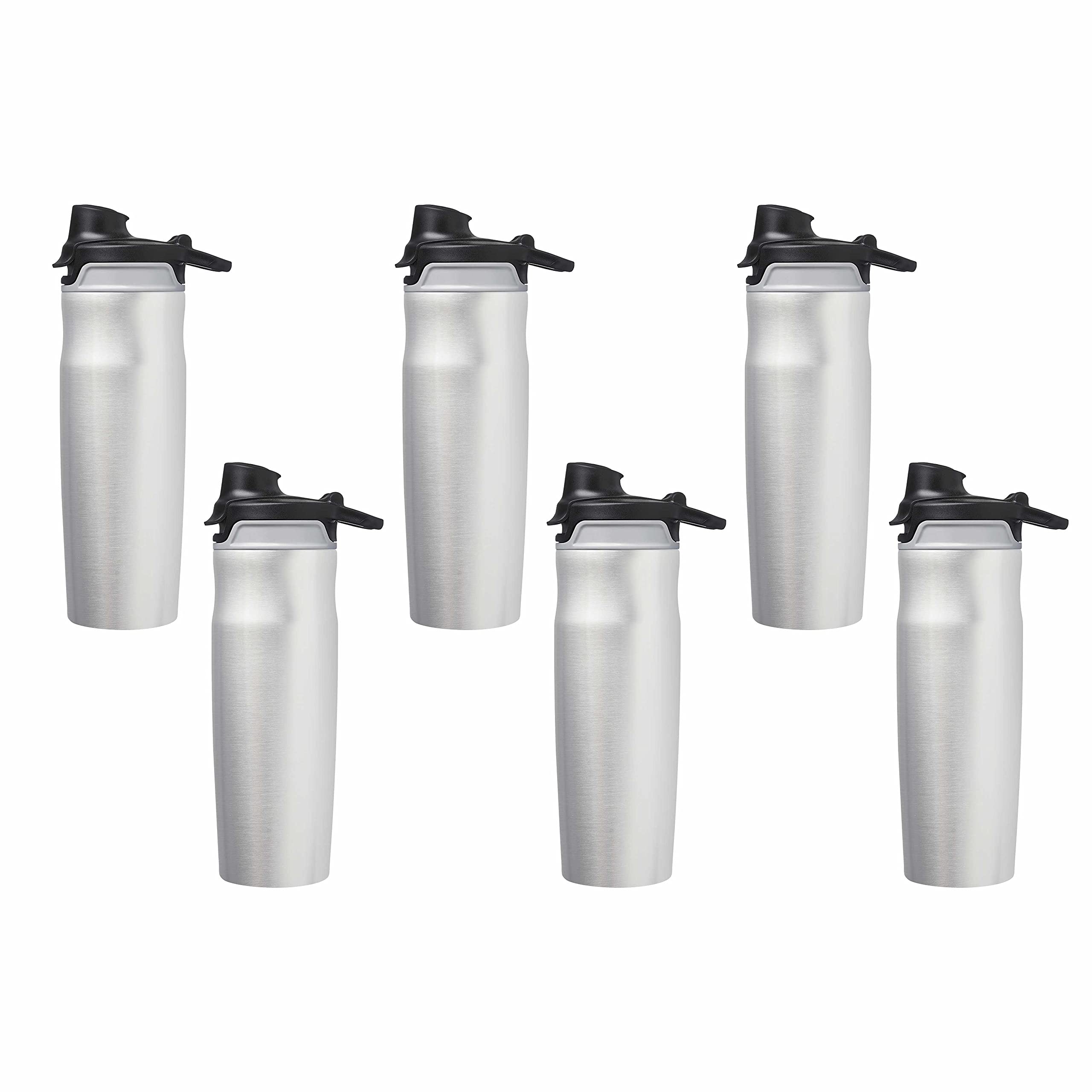 Juno 20 oz Reusable Water Bottles with Flip Lid - Set of 6 Bulk Pack - BPA Free, Leak Proof - Perfect for Gym, Hiking, Cycling, School & Office - Silver