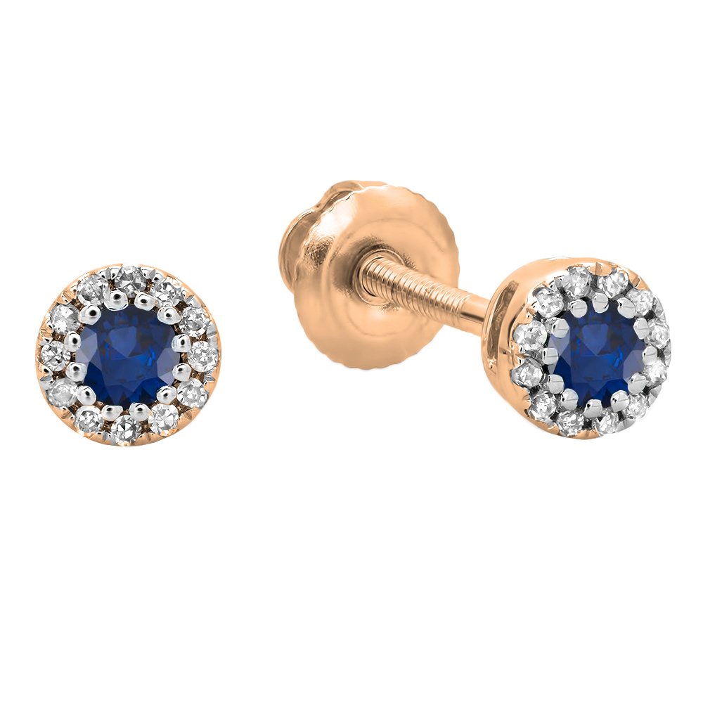 Dazzlingrock Collection 2.5mm Round Blue Sapphire & White Diamond Halo Stud Earrings for Women in 18K Solid Gold - Elegant Jewelry Gift for Anniversary, Wedding & Special Occasions
