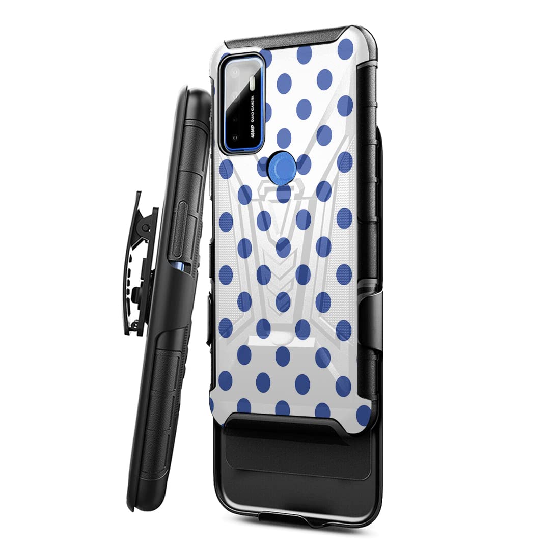 Military Shockproof Phone Case Compatible with Cricket Dream 5G & AT&T Radiant Max 5G - Heavy Duty Kickstand Belt Clip Holster Cover with Blue Dots (Perfect for Outdoor Activities, Construction Work & Extreme Sports Protection)